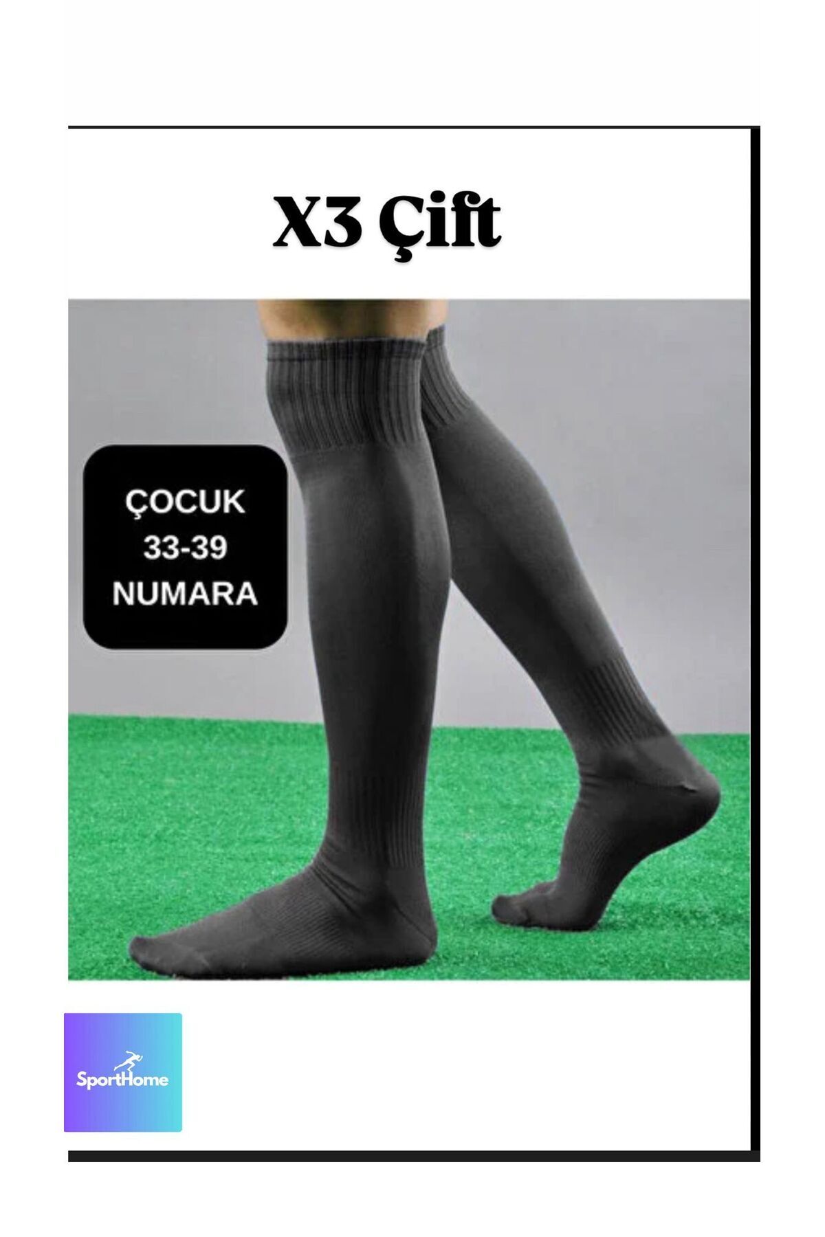 sporthome 3 Çift Siyah Profesyonel Futbol Çorabı
