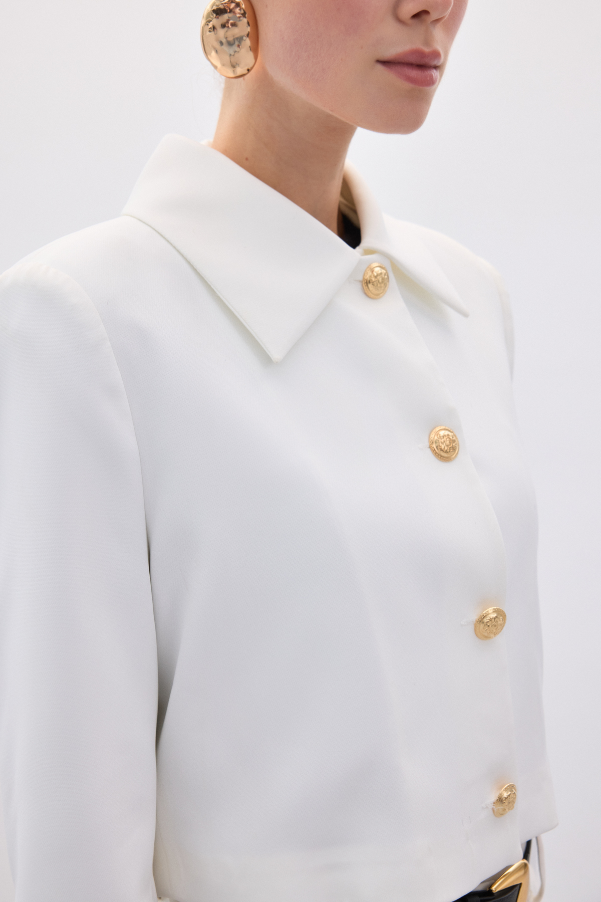 Sateen Düğmeli Kısa Ceket - Ekru görsel 7