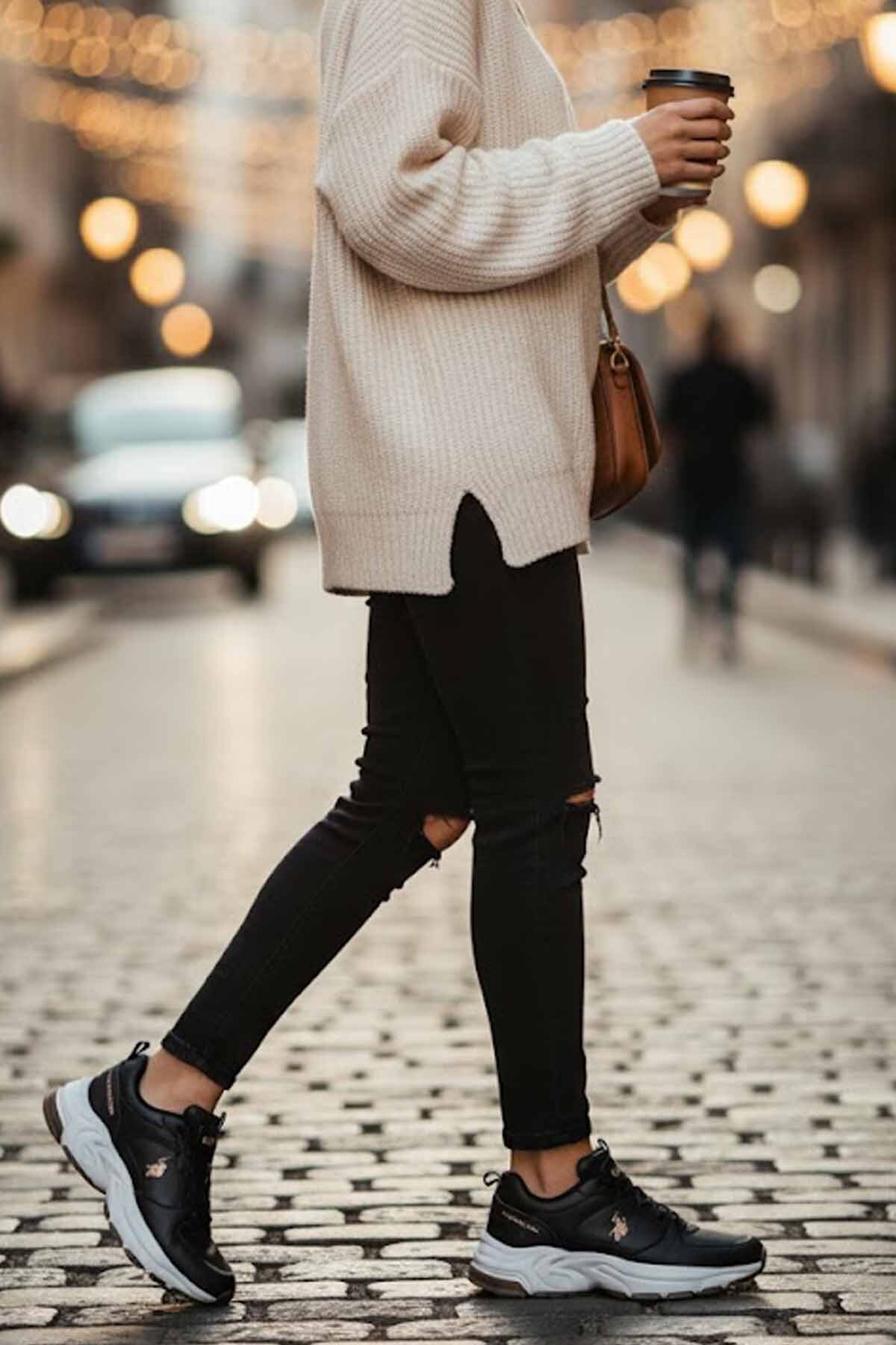 یو اس پولو کفش کتانی زنانه مشکی U.S. Polo Assn. با زیره راحت PU