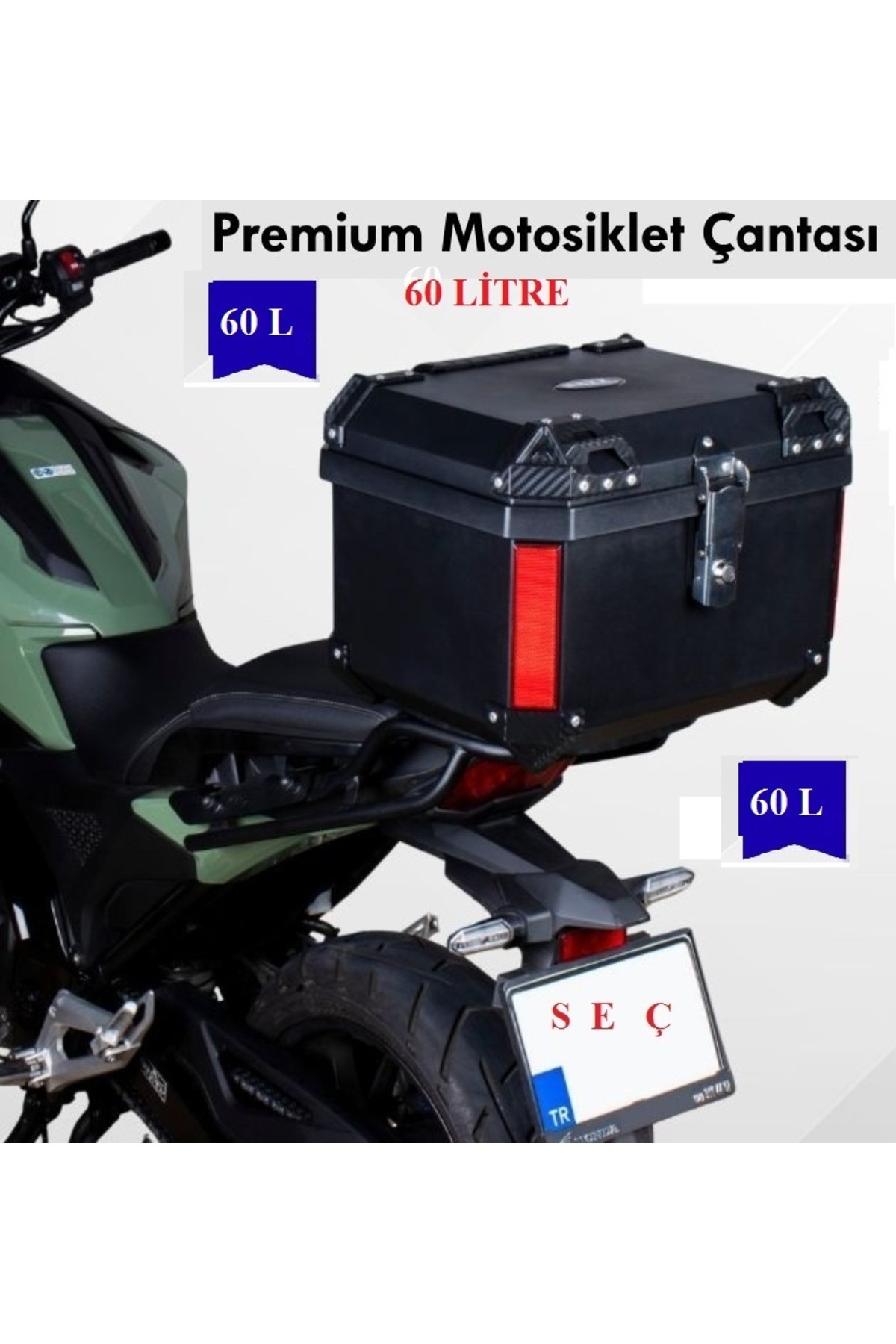 SEÇ motorsiklet çanta lüks Premium 60 Litre ABS Motosiklet Çantası kırılmaz karbon siyah renk