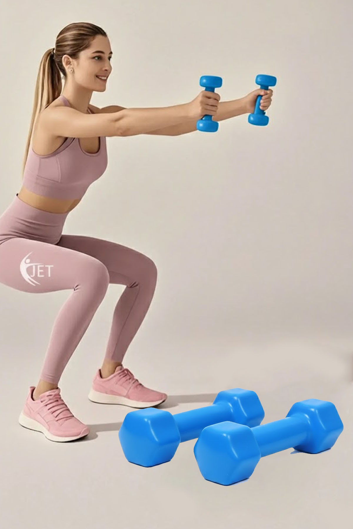Jet Vinyl Demir Dambıl 1 Kg x 2 Adet Dambıl Seti Dökme Demir Dumbell Ağırlık Set Mavi