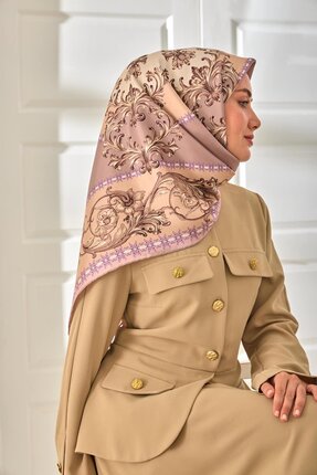 Silk Home Vizon Pudra Barok Desen Tivil Dokuma Saf İpek Eşarp-KVS0881