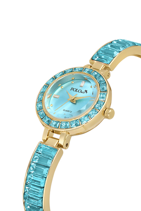 polo air Lüx Taşlı Kelepçe Kadın Kol Saati Gold Mavi Renk PL-1582B5x