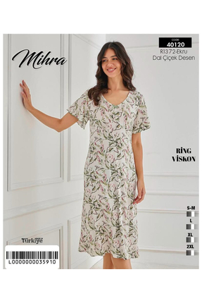 MODA NUR Kısa Kol Pamuk Gecelik Elbise