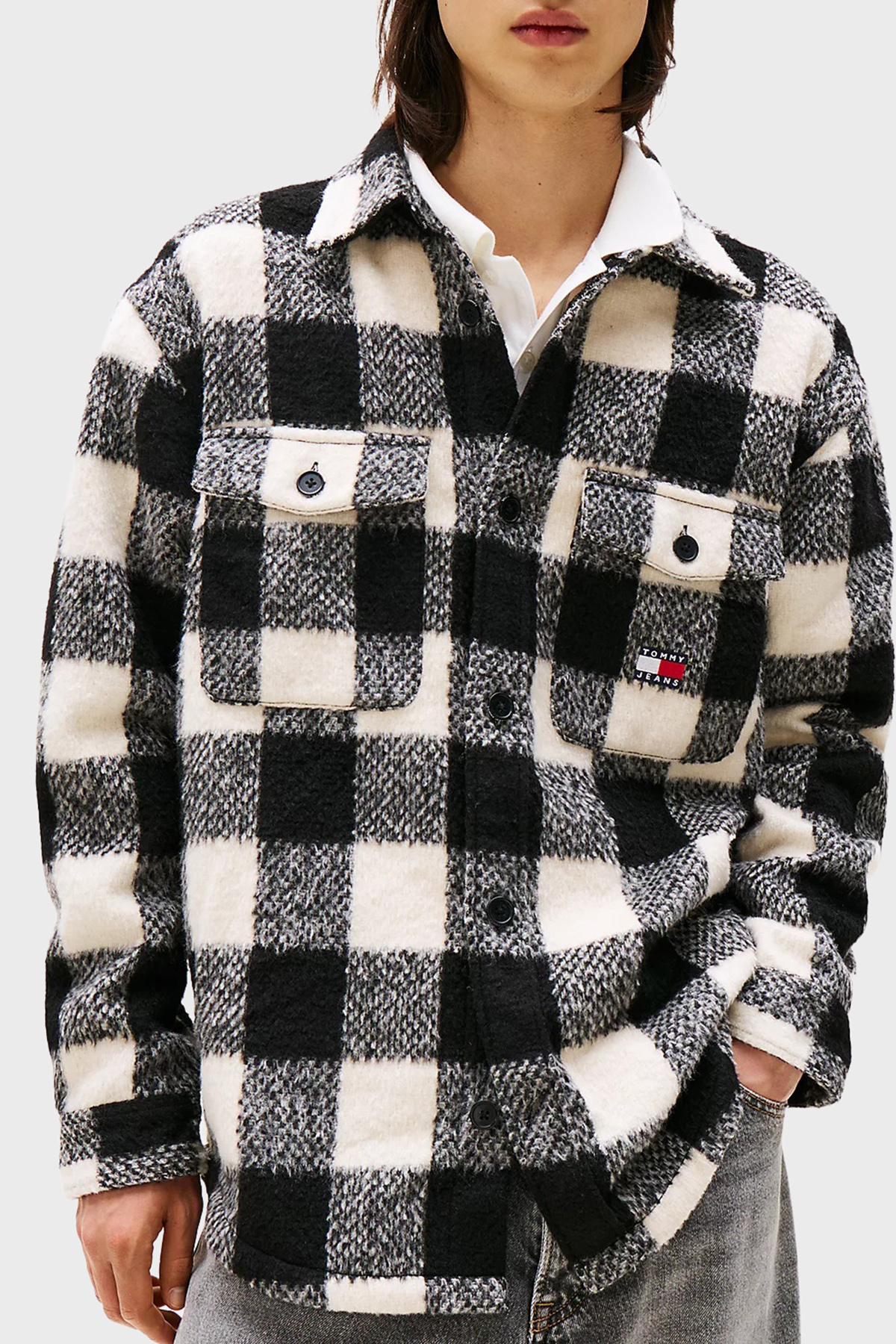 تامی جینز پیراهن مردانه چهارخانه بزرگ یقه کلاسیک دکمه‌دار DM0DM22013 BDS