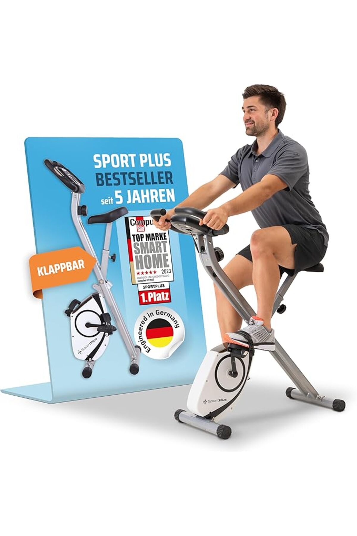 SoyluhanStore Katlanabilir Kondisyon Bisikleti, Ev için Uygun, Akıllı Ekran ile Nabız ve Takibi, Gri