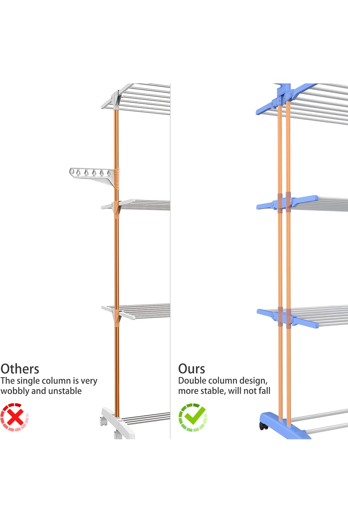 رف تجفيف الملابس من إيرير، رفوف غسيل ملابس قابلة للطي والتعديل من الفولاذ المقاوم للصدأ بأربع طبقات، أزرق