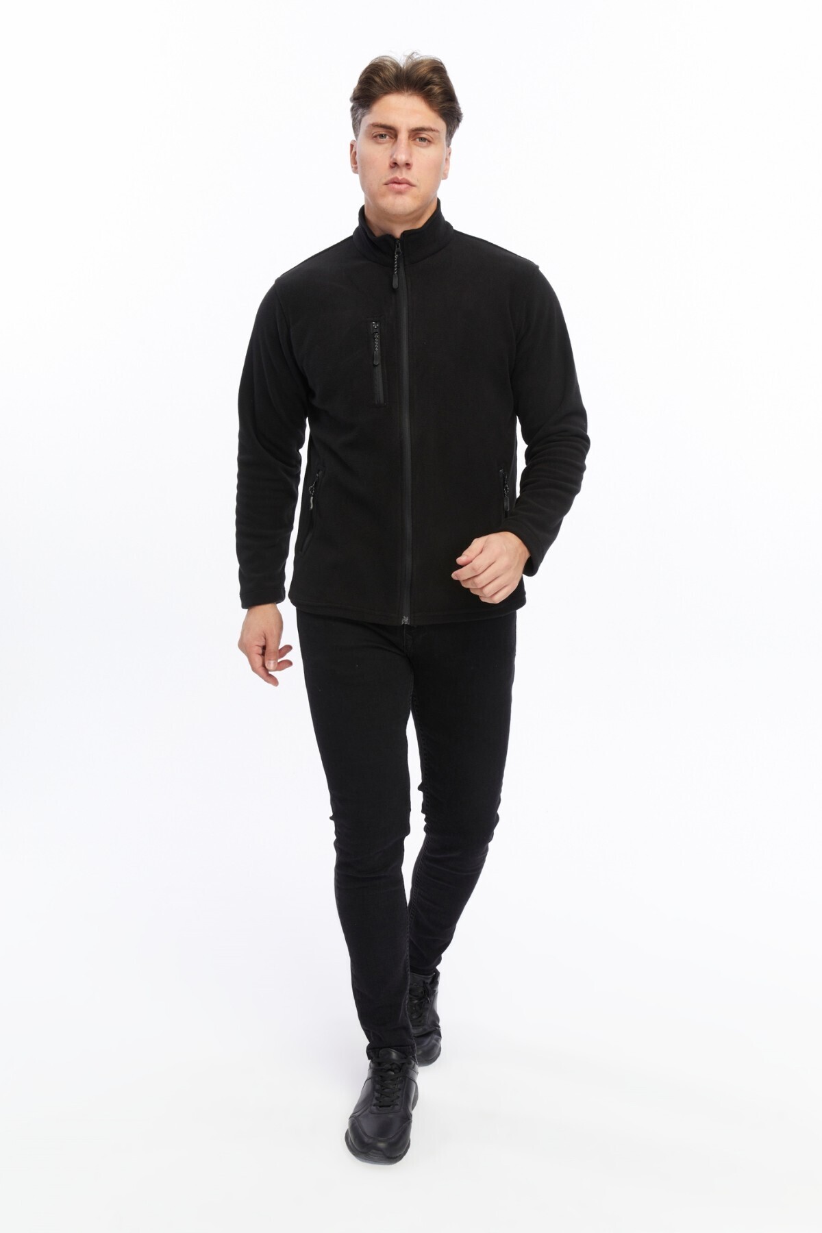 Uniprom  Erkek Polar Ceket Tam Fermuarlı 3 Cepli Siyah Etek Reçme - Görsel 7