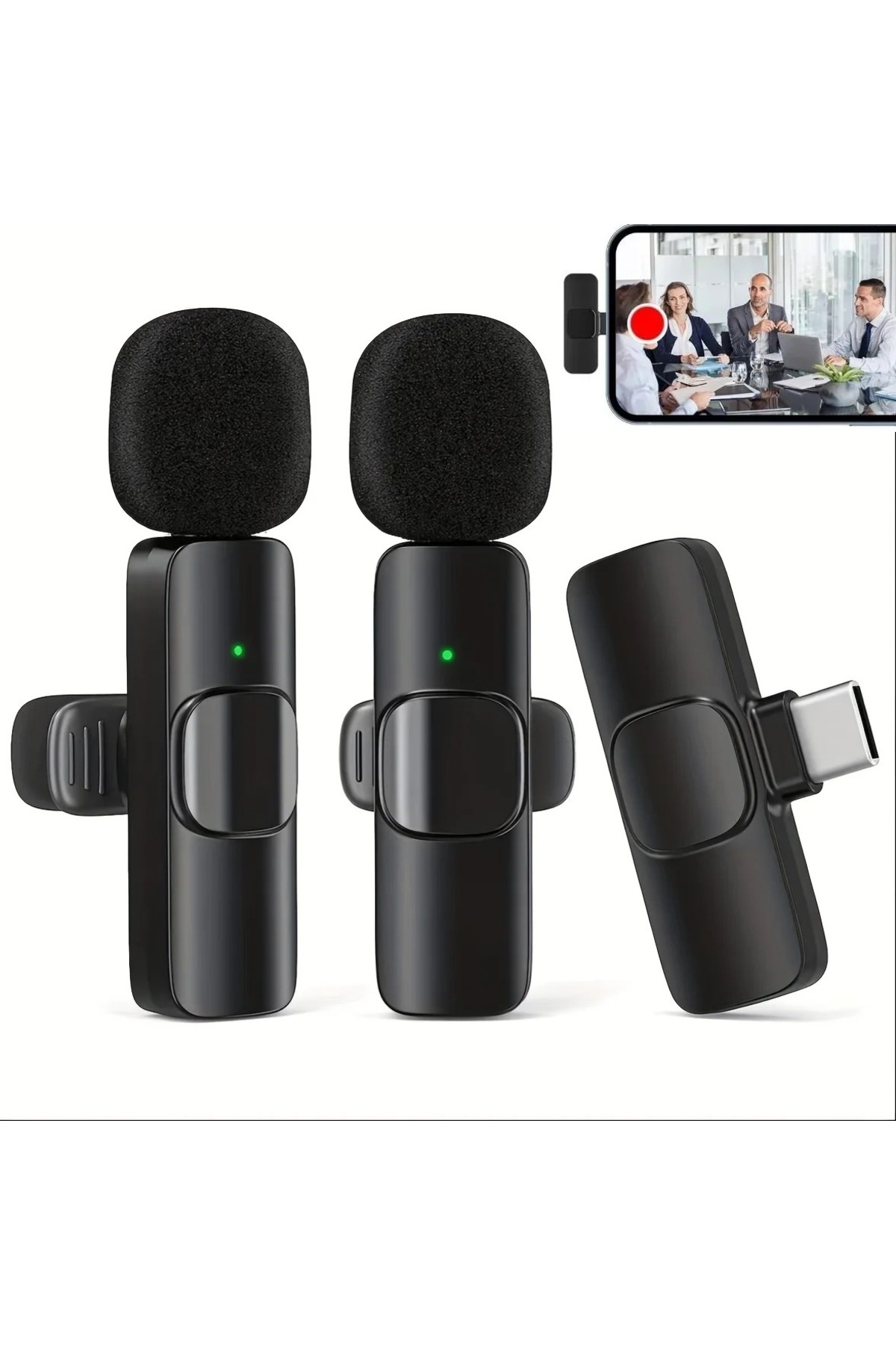 ERMER İkili Bluetooth Bağlantılı TYPE-C Girişli Gürültü Önleyicili Kablosuz Yaka Mikrofonu