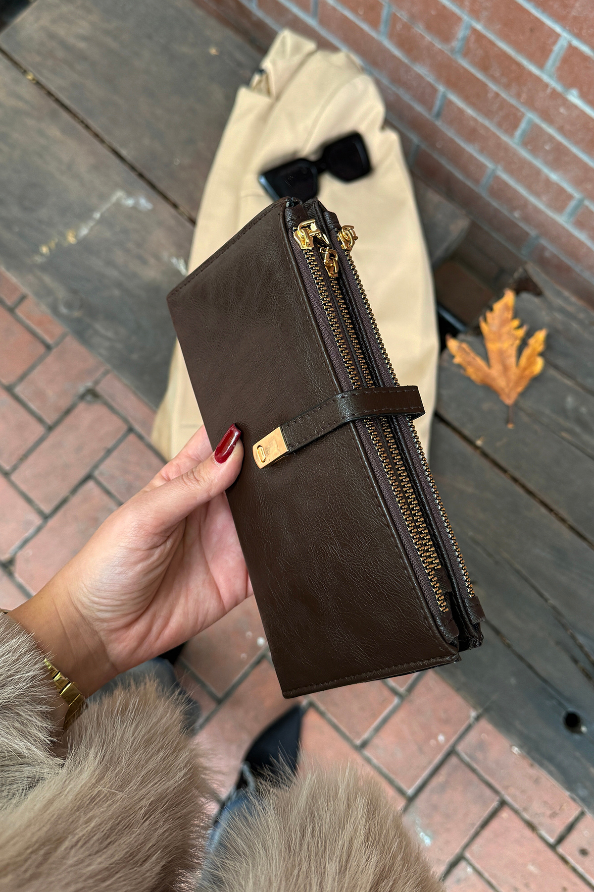 La La'Graccio Paris La'Graccio Paris Kadın Blaze Telefon Hazneli Kullanışlı Büyük Boy Cüzdan Kahve