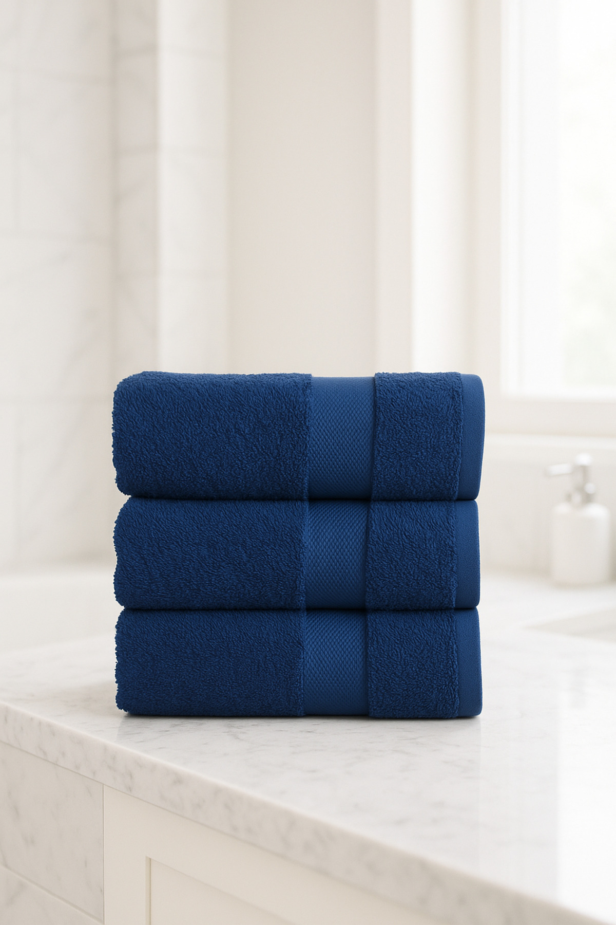 3-Point Navy Blue Towel Set with Border 40x60 Cm