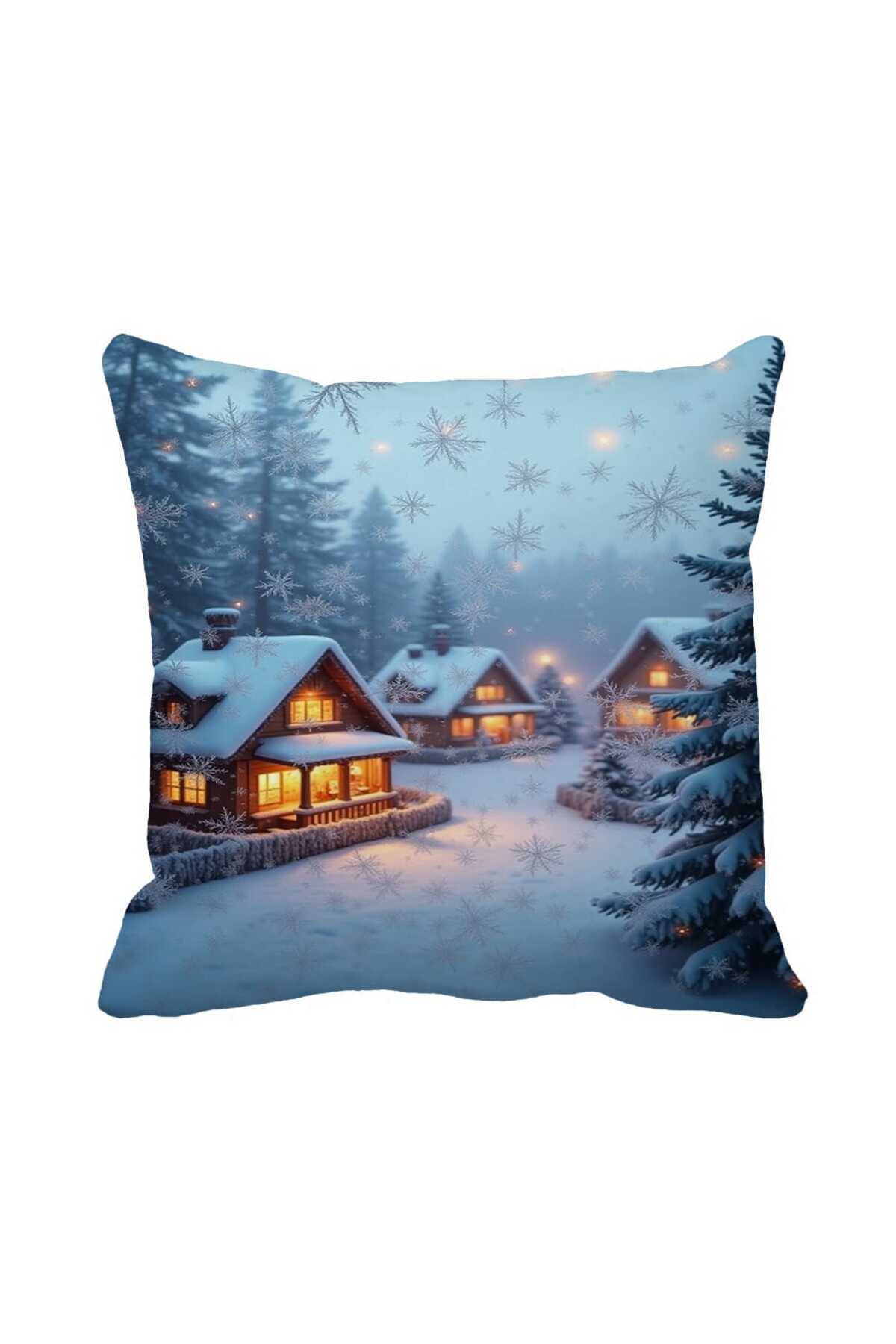 Winter Tale Patterned Decorative Pillowcase - Snow and Forest Themed 43 x 43 cm Suede