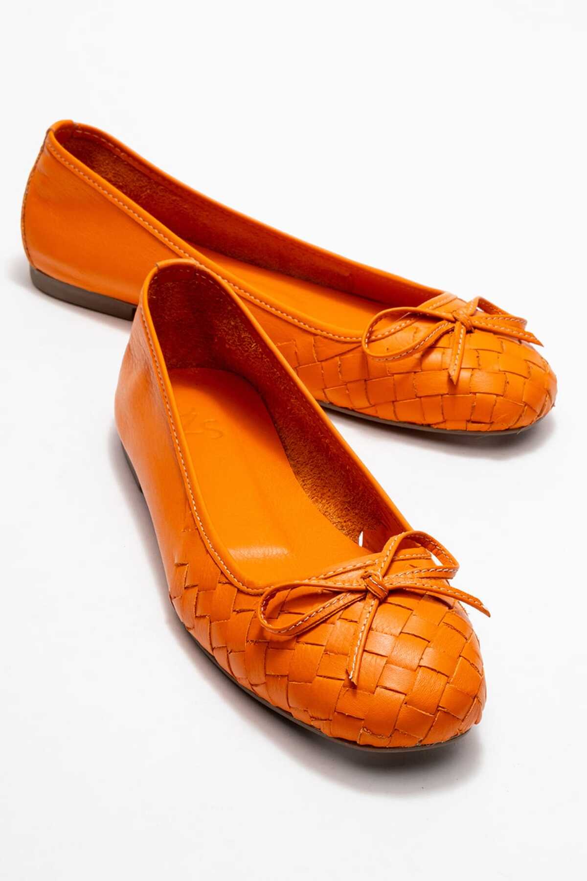 Perry Women's Genuine Leather Flats Orange Hand Knit