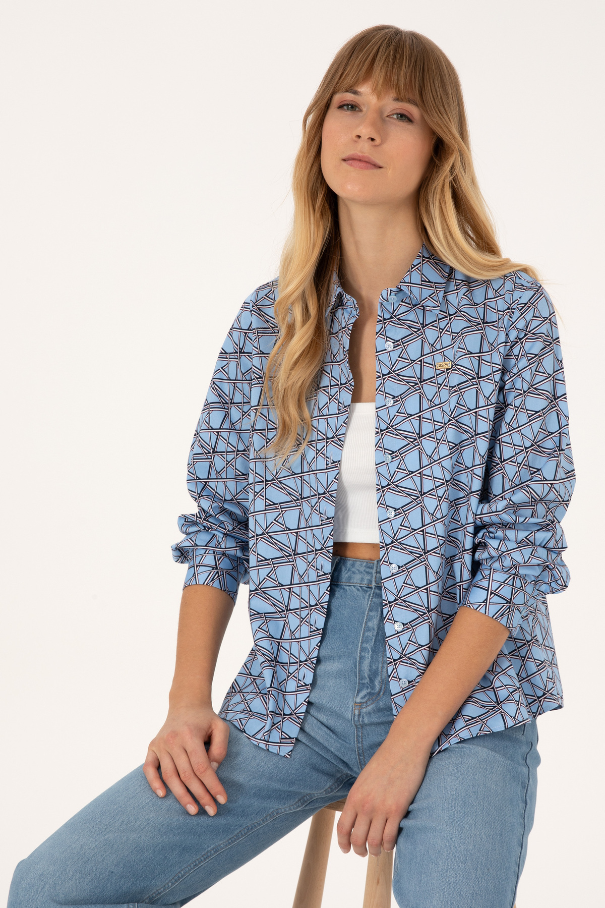 پیراهن آستین بلند آبی روشن زنانه یو اس پولو کد :(50316376-VR003) U.S. Polo Assn.