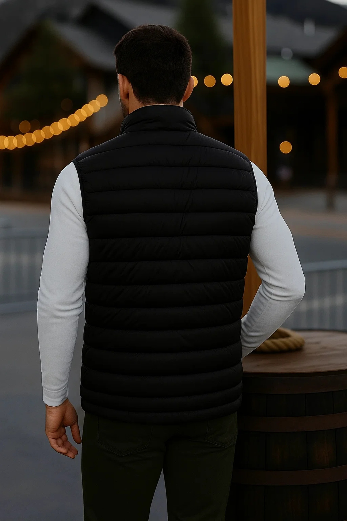 comstar  Erkek Astarlı Kışlık Cepli Fermuarlı Siyah Şişme Yelek - Görsel 6