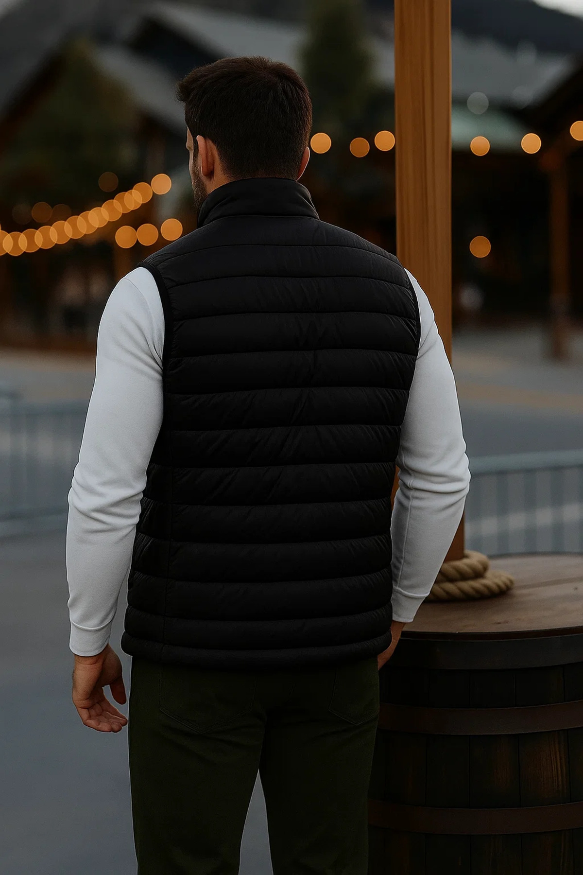 comstar  Erkek Astarlı Kışlık Cepli Fermuarlı Siyah Şişme Yelek - Görsel 7