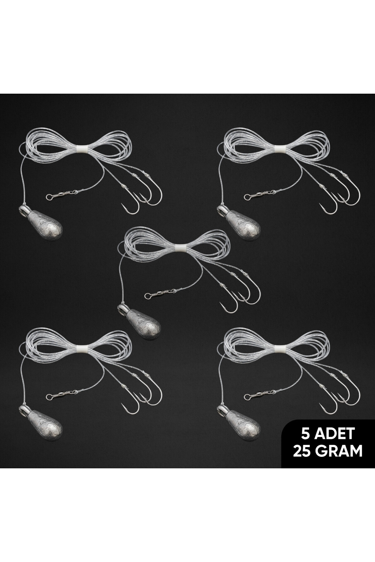 Genel Markalar 3 İğneli Kurşunlu Beden Takımı - Dip Beden Oltası - Fırdöndülü - 25 gr - 5 Adet