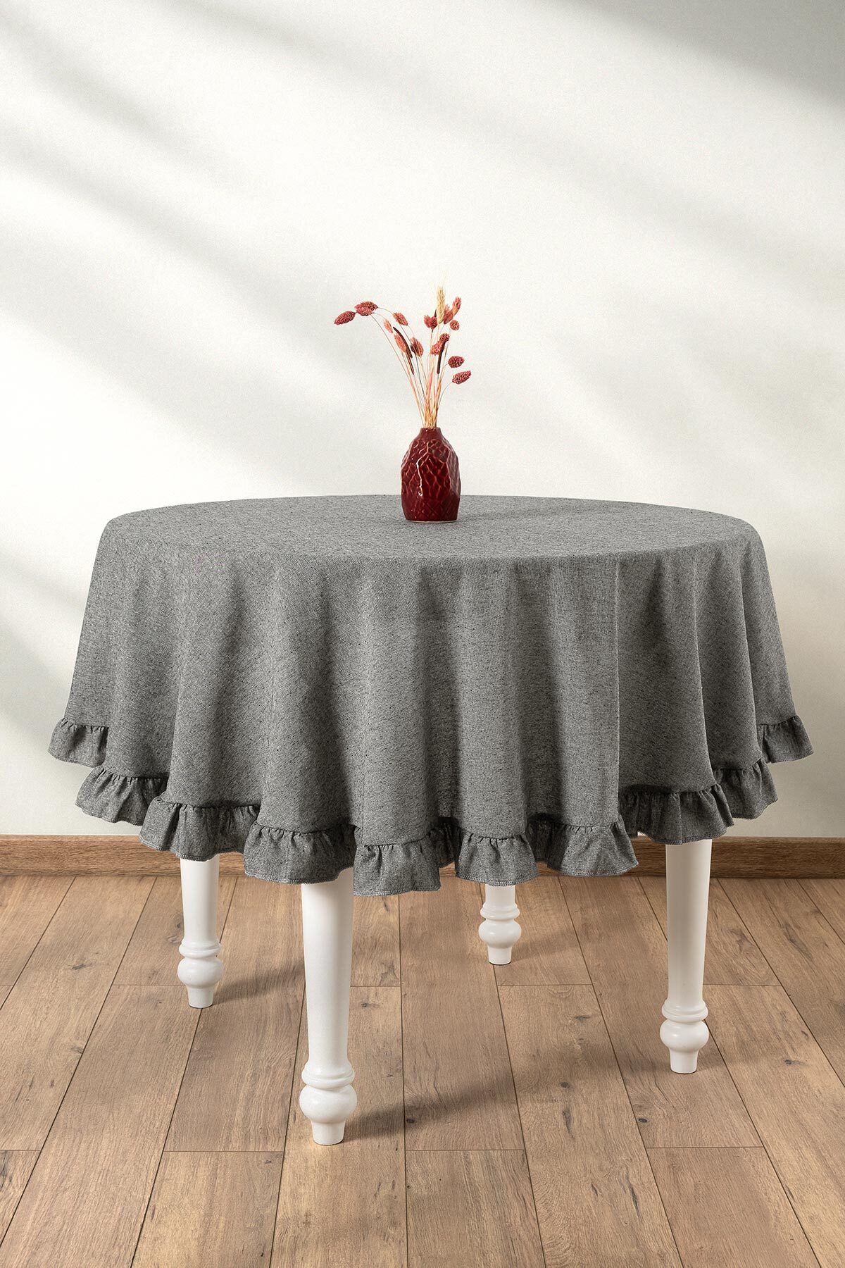 Black Ruffle Round Tablecloth 180 x 180 - Selendi Tablecloth - Suitable for Daily Use