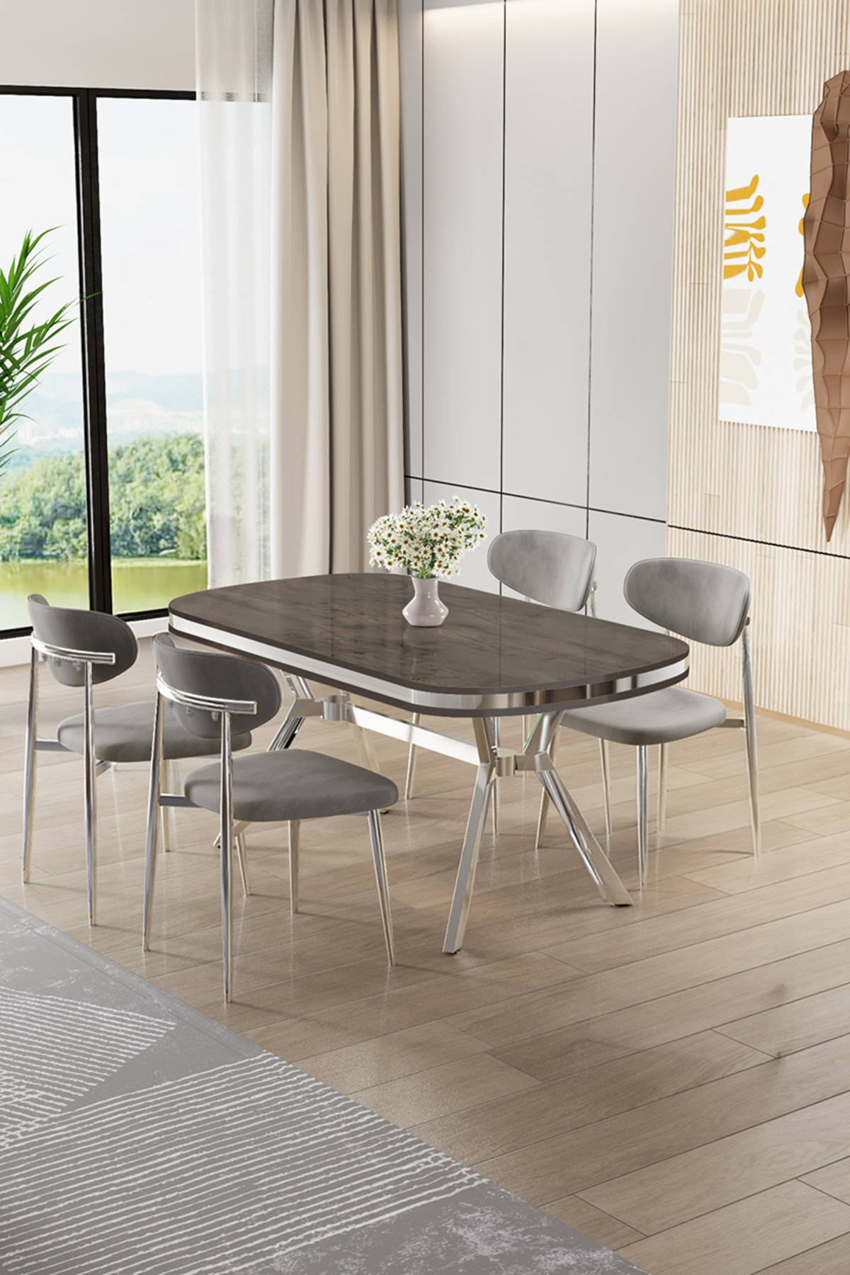 caoliページ Canisa Olya Serisi 90x168 MDF Sabit Lak Panel Antrasit İroni Masa