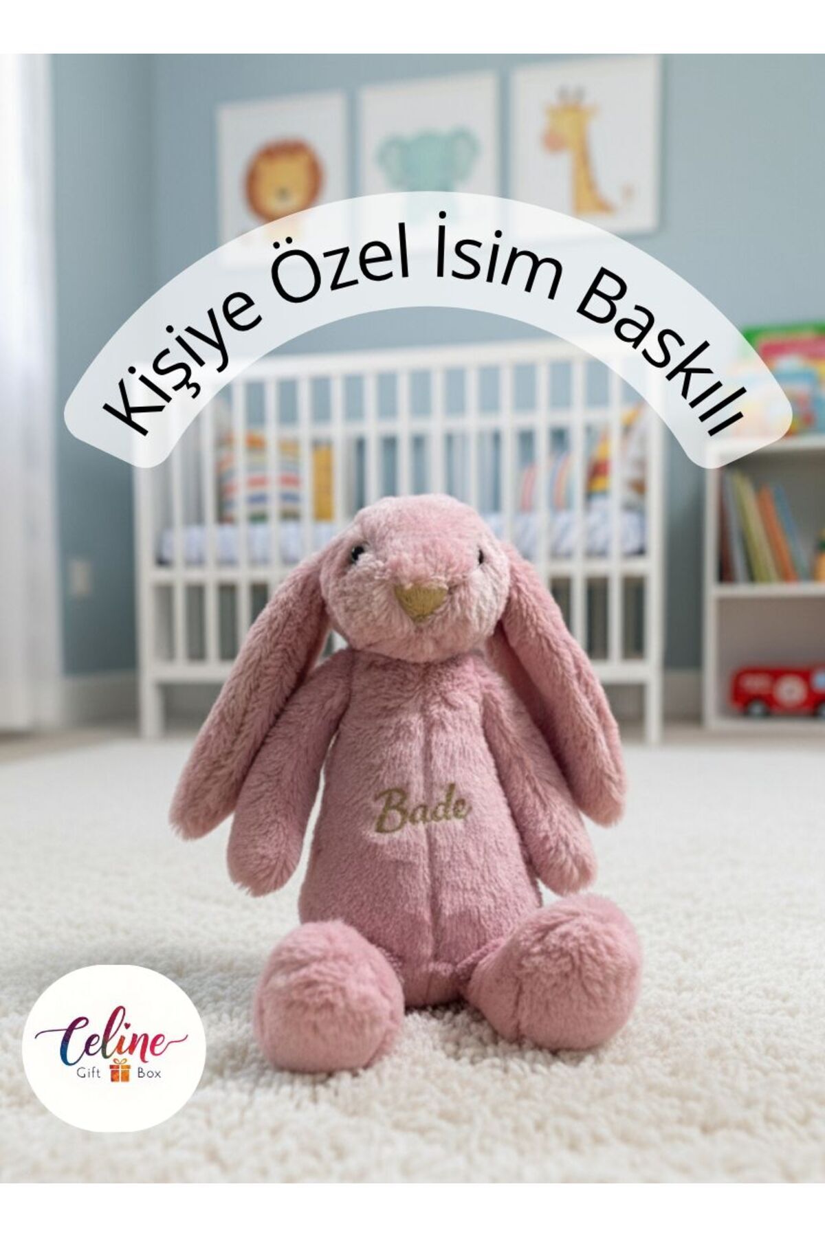 celinegiftbox İsme Özel Uyku Arkadaşı Peluş Tavşan Kişiselleştirilebilir Wellsoft