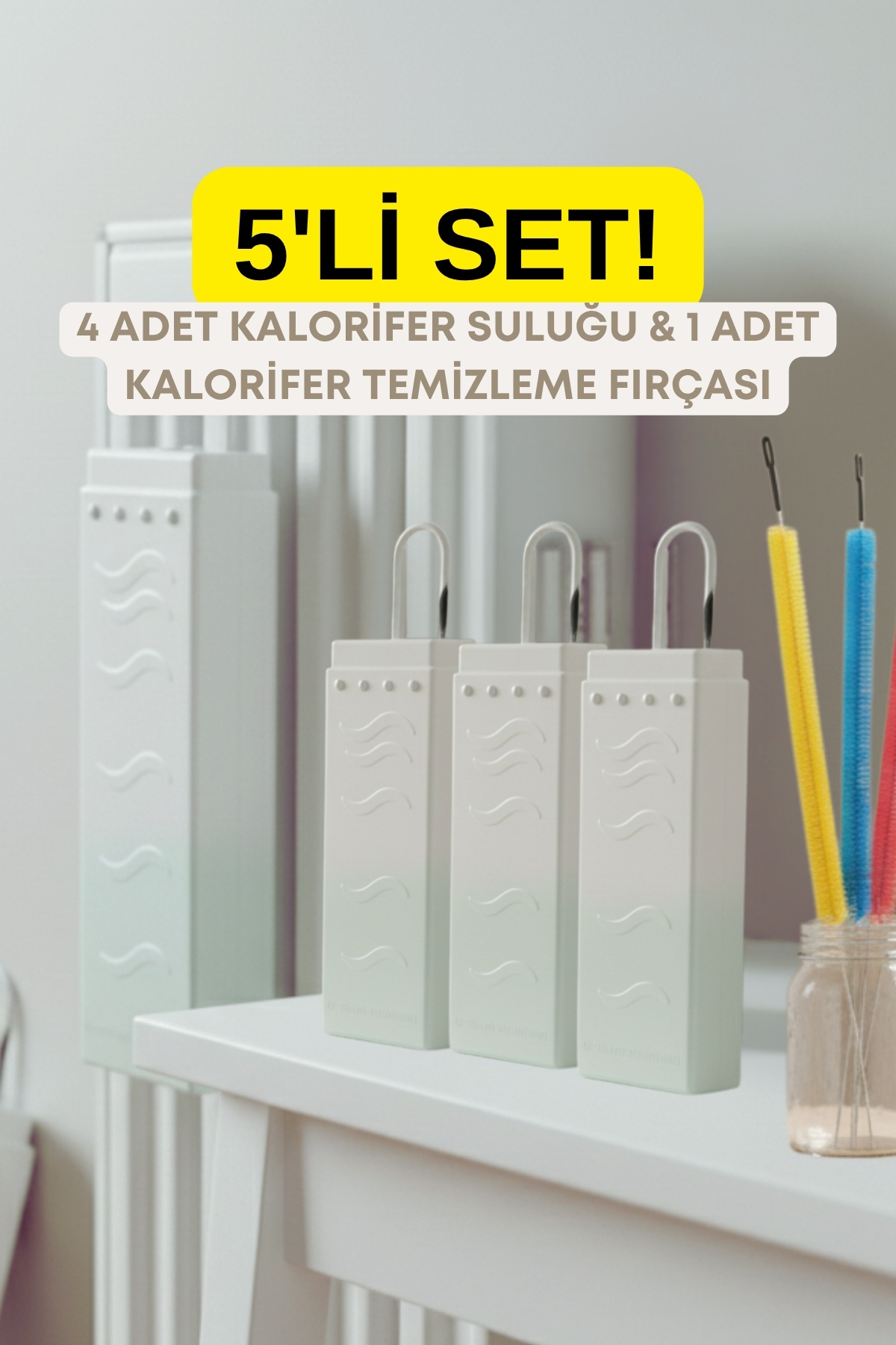 Myend 5'li Kalorifer Seti, 4 Adet Leva Kalorifer Petek Suluğu ve 1 Adet Petek Temizleme Fırçası İçeren Set