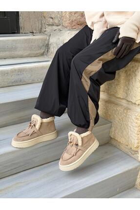 ESSO LA MİA melena Süet İçi Kürklü Kalın Taban Kadın Bot hakiki deri