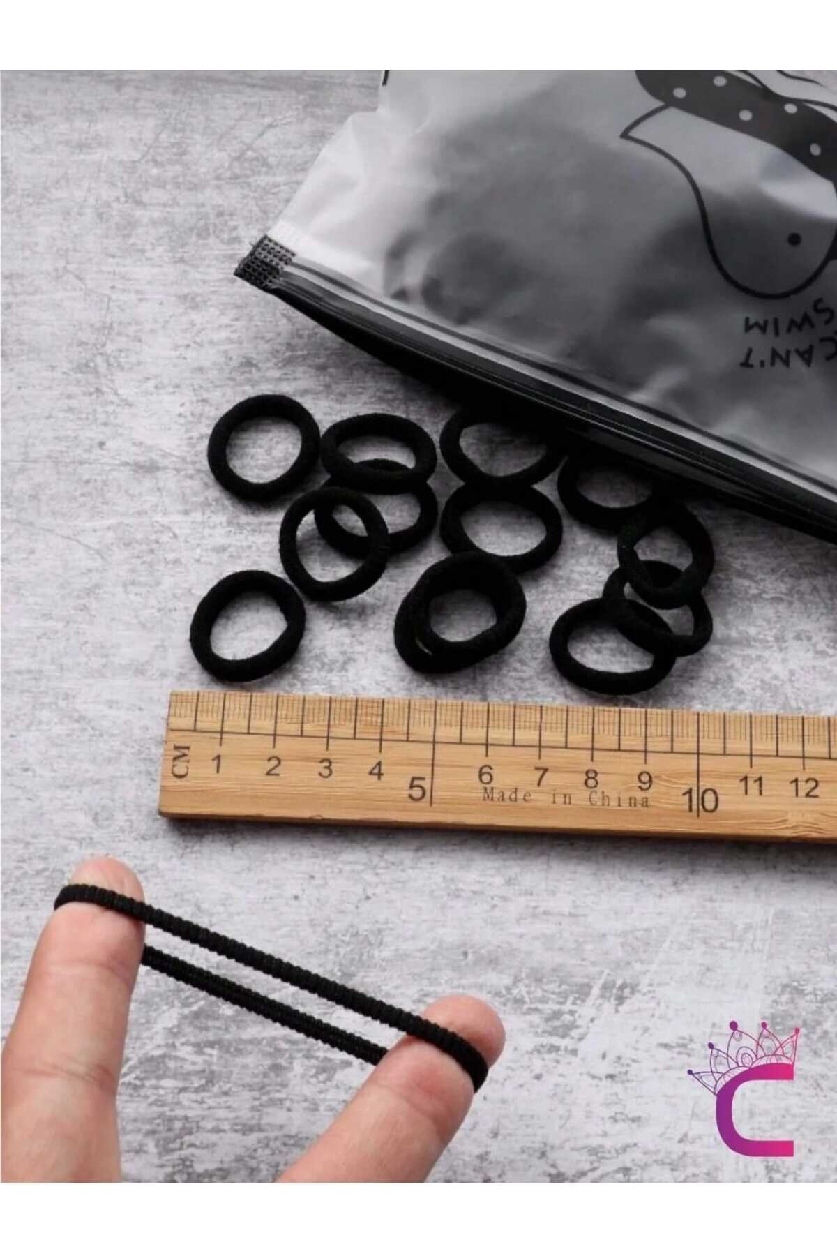 ModaRESSO Çantalı siyah 50 Adet MİNİ 2CM Lastik Toka Seti - KIZ ÇOCUK Yumuşak Havlu Saç Tokası- Mini Örgü görsel 3