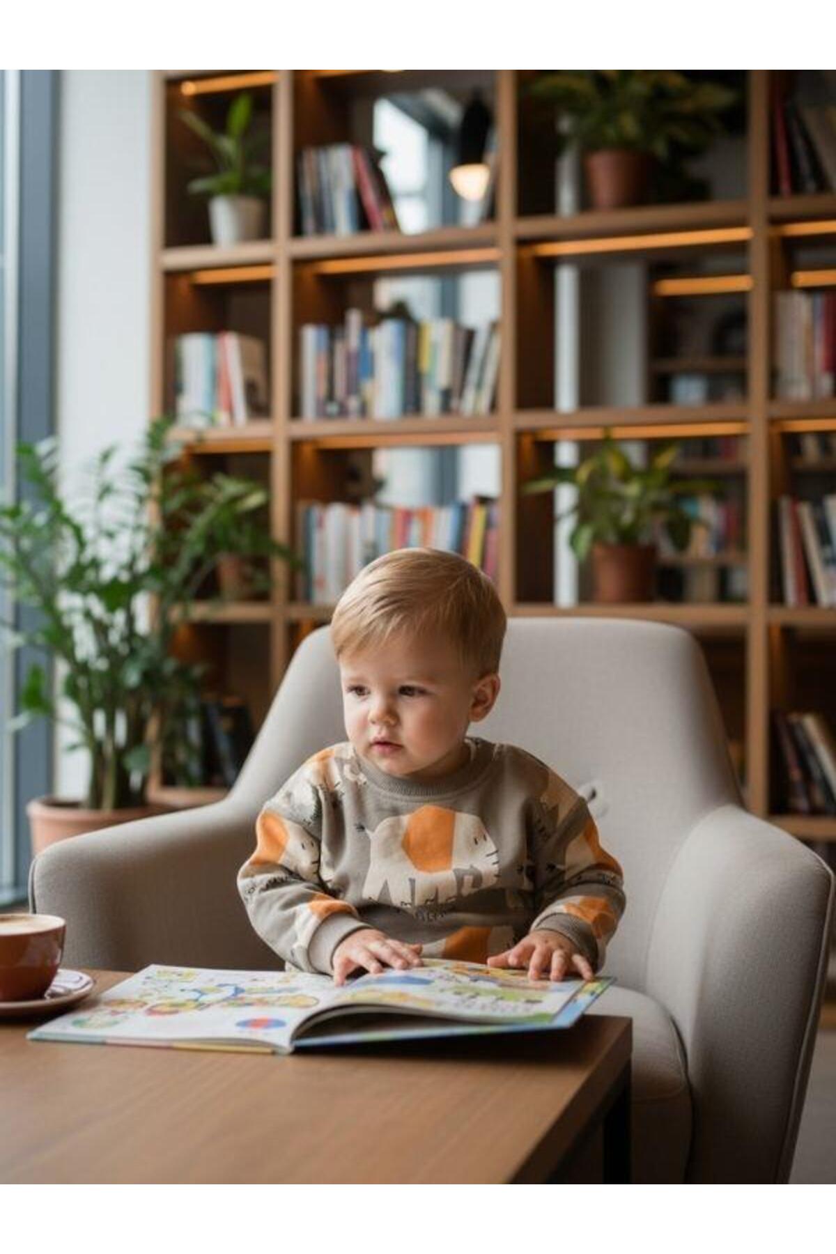 Zekids Erkek Bebek yumuşak Dokulu Fil Desenli Sweatshirt fotoğrafı 4 (önizleme)