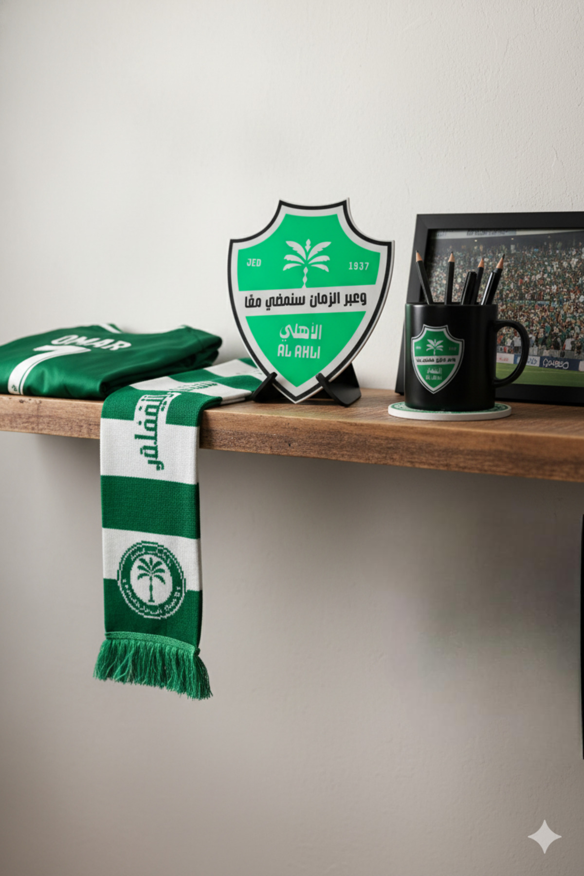 درع نادي الأهلي ثلاثي الأبعاد مع حامل – تصميم جدة...