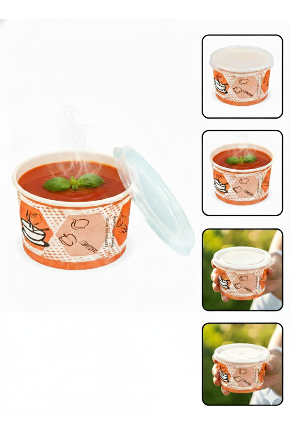 Karton Bardak Karton Çorba Kasesi, 16 oz (473 ML ), Şeffaf Kapaklı, 25 Adet - Paket Servis İçin Sızdırmaz