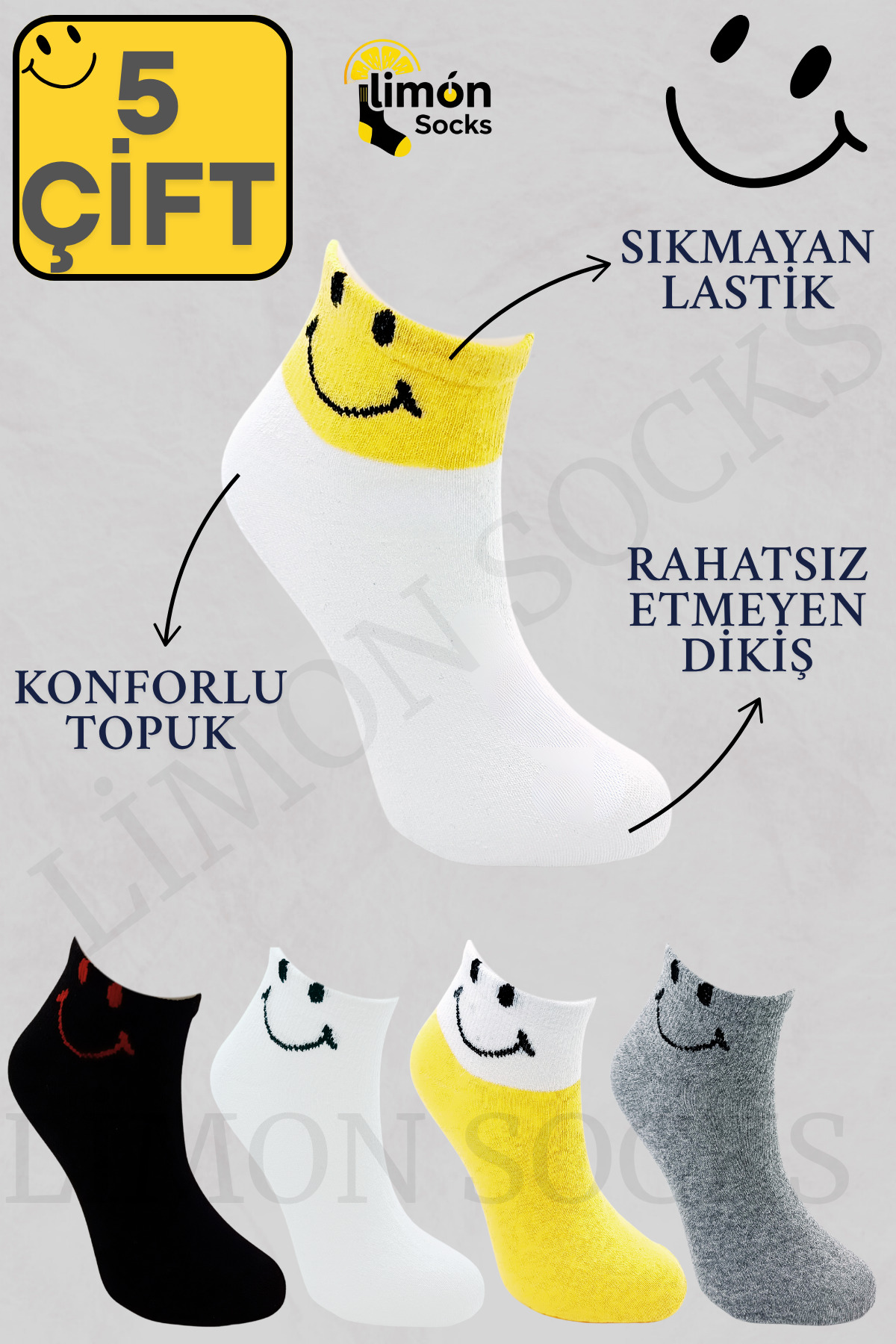 Erkek Çorap (5 Çift) Unisex Renkli Yıkamalı Model Patik Kadın Çorap