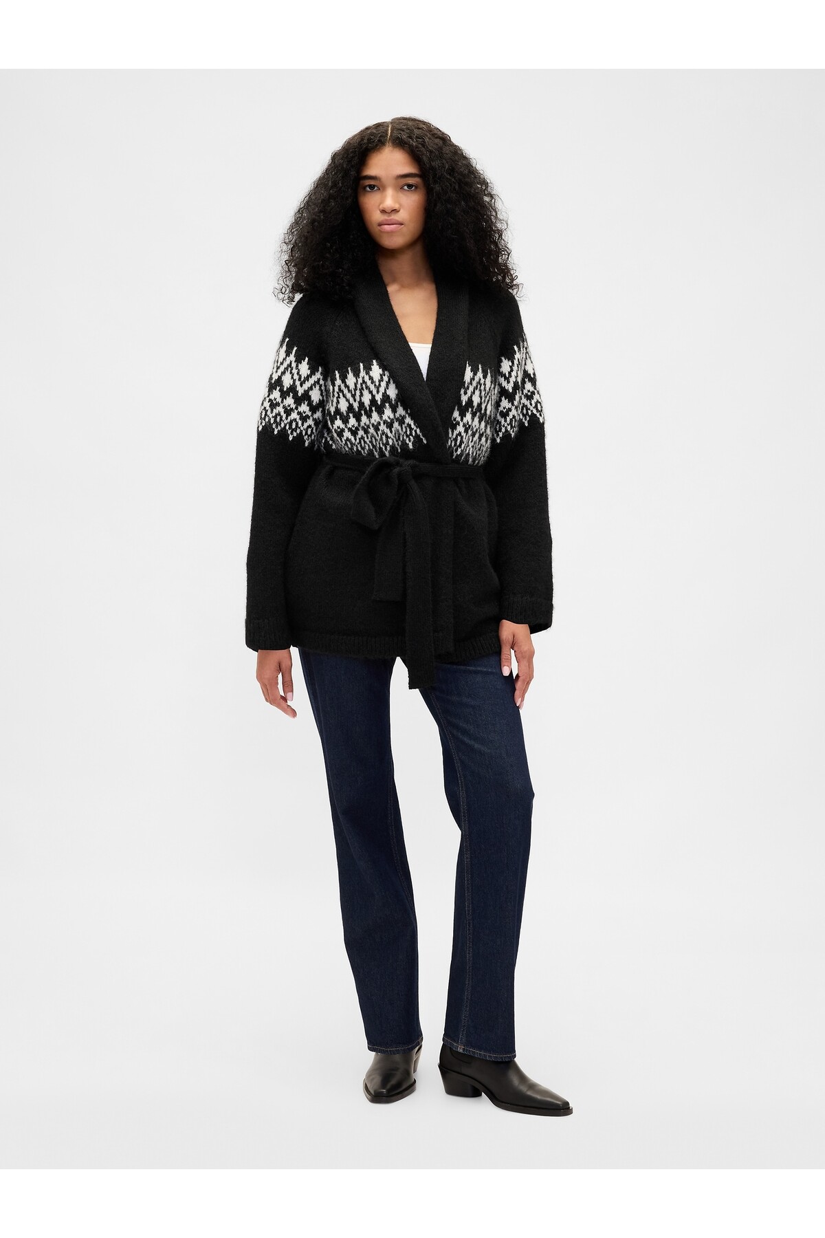 GAP  Kadın Siyah Yün Karışımlı Desenli Şal Hırka - Görsel 5