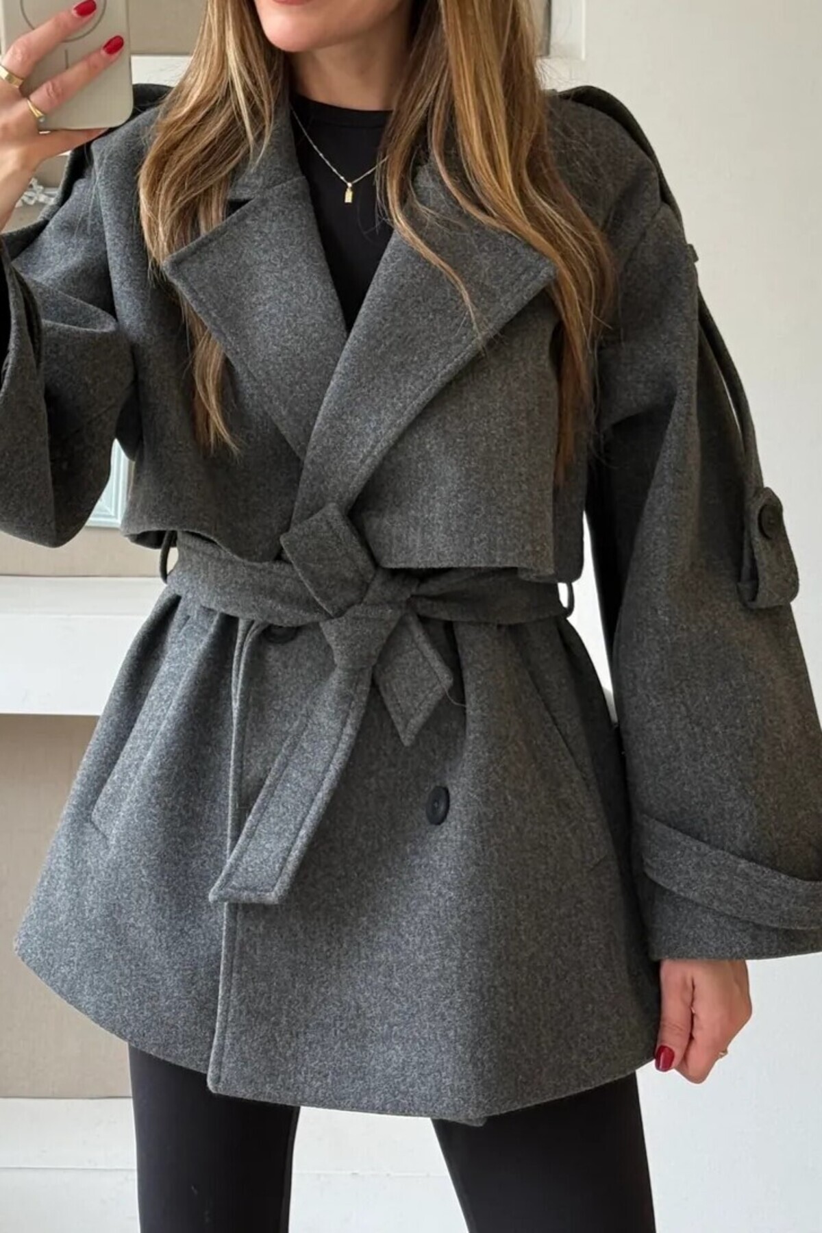 Suziş  ARA BOY APOLETLİ STANDART BEDEN KAŞE KABAN 9669 - Görsel 4