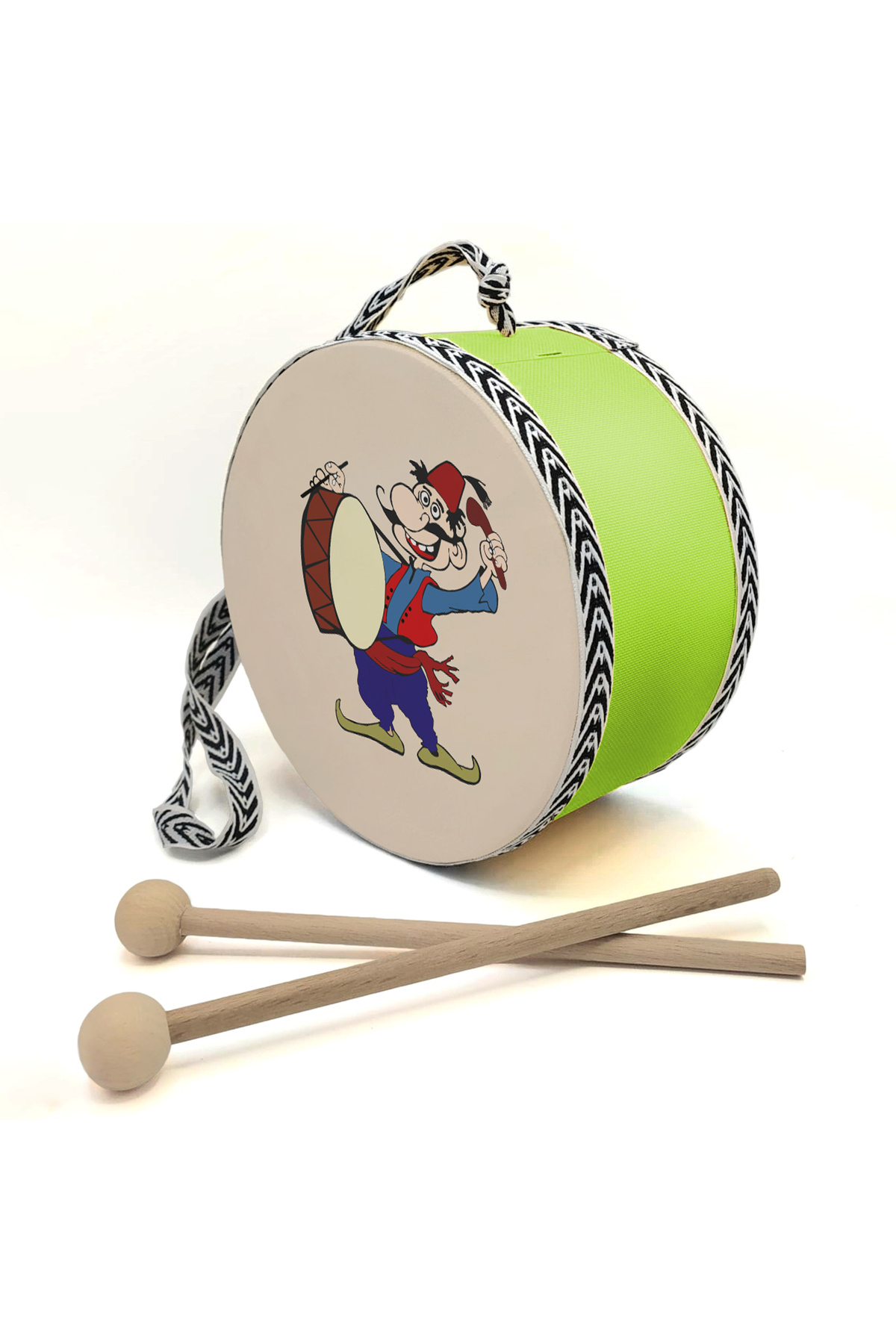 Sadrazam Ramazan Davulcusu Baskılı Deri Çocuk Davulu - Yeşil 17cm | Yeşil Davul | DG-Davulcu