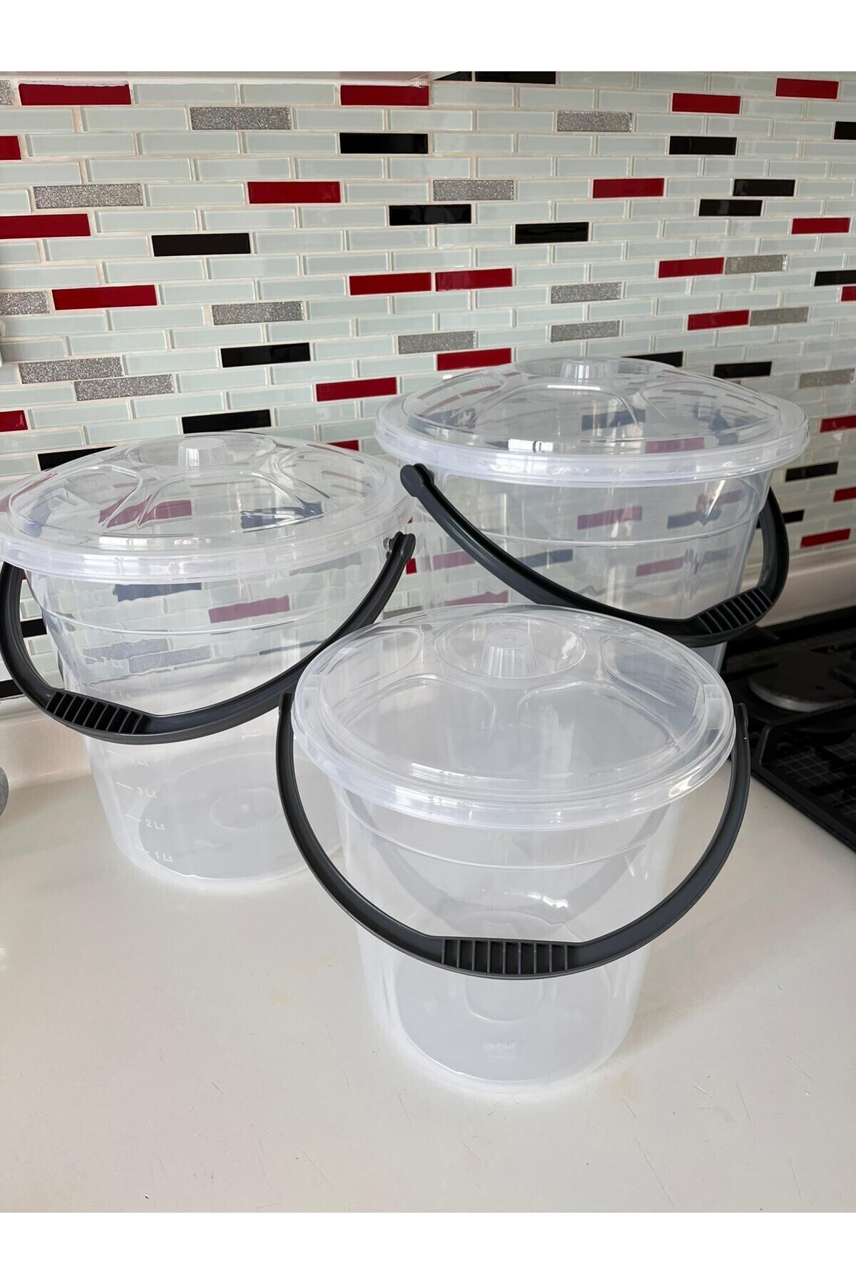 zemihra Plastik Şeffaf Kapaklı Su Kovası Temizlik Kovası 5/10/15Lt Set