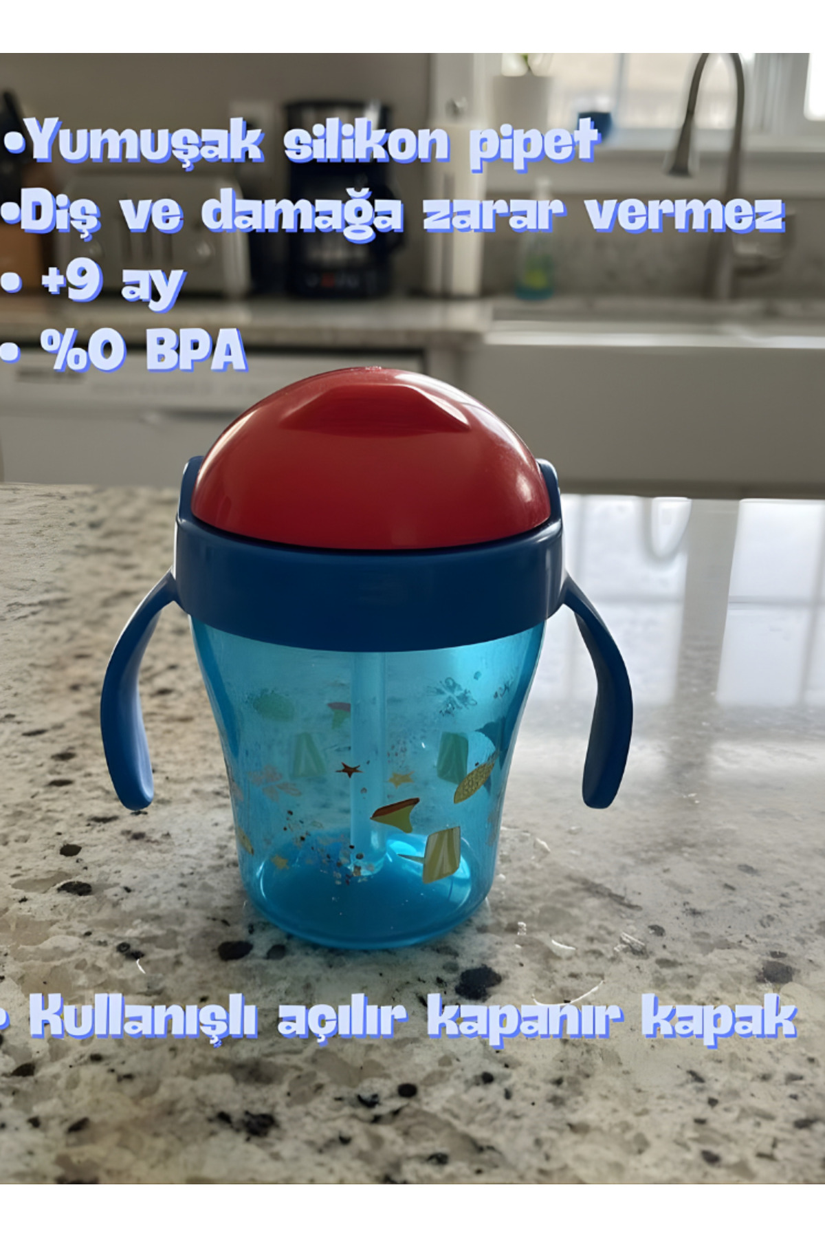 MARİCOCO Yumuşak Silikon Pipetli Şeffaf Matara 200ml | Suluk Kapaklı Su Şişesi Çocuk Su Matarası 9+ ay/m fotoğrafı 2 (önizleme)