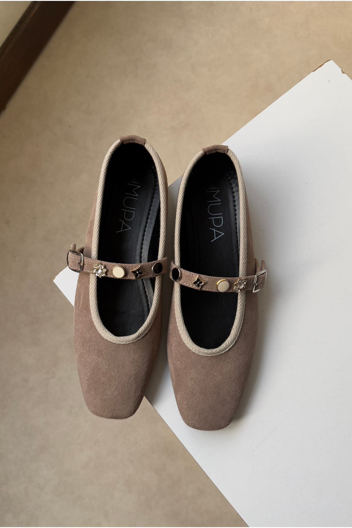 Mupa Shoes Balerini Pentru Femei Din Piele Intoarsa Bej-gri Femeie - 40