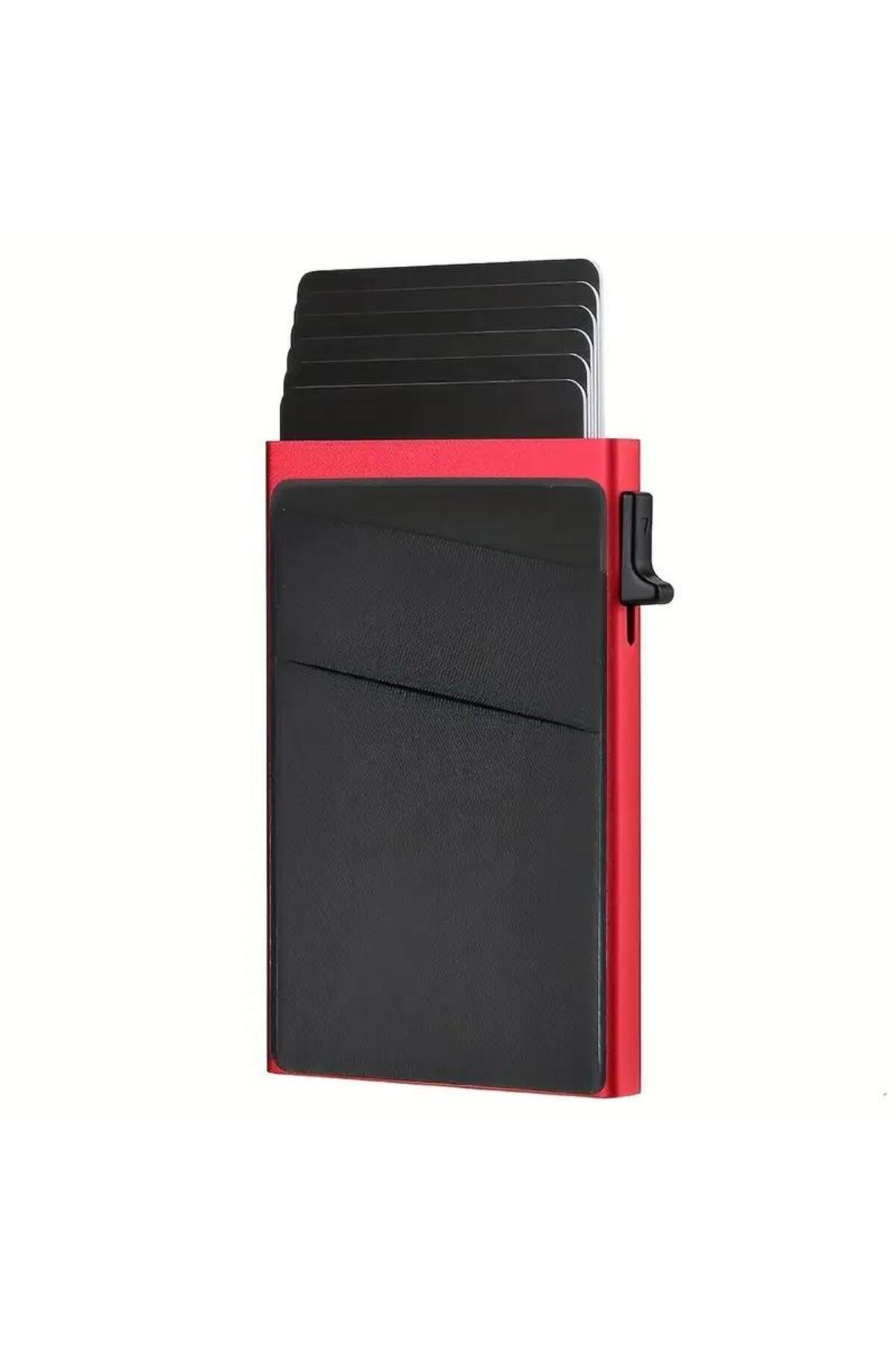 valkyrie Premium Slim Metal Otomatik Kartlık, RFID Korumalı, Mekanizmalı, 10+ Kart Kapasiteli Kırmızı