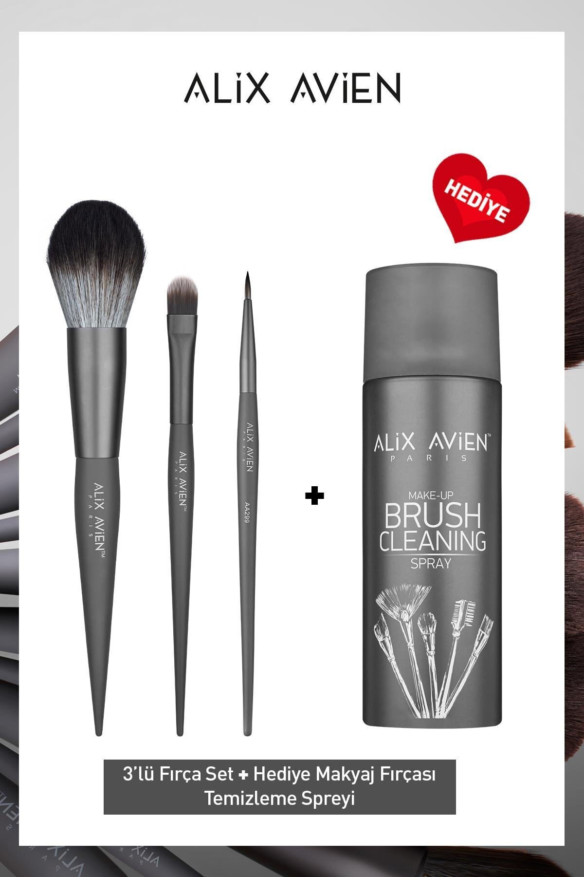 Alix Avien 3'lü İz Bırakmayan Yumuşak Uçlu Ekstralı Makyaj Fırça Seti