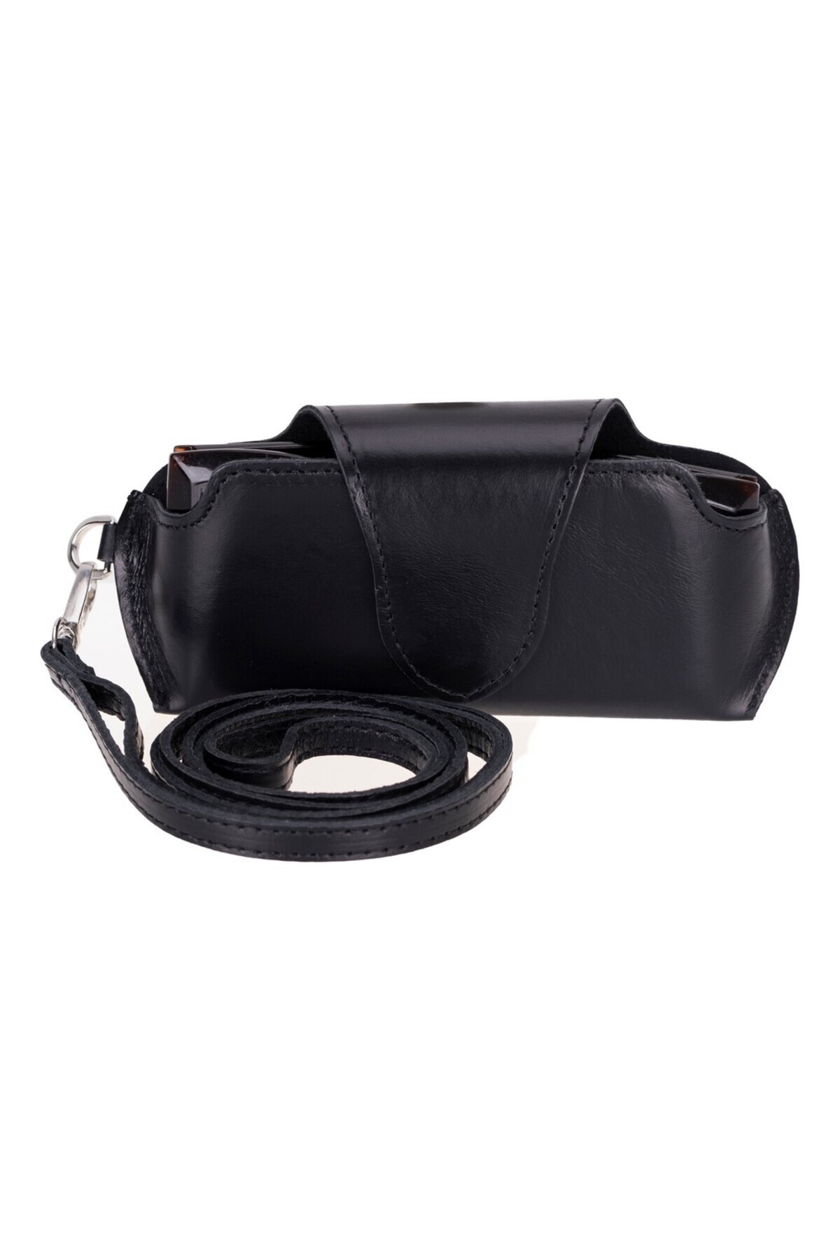 AbbasShop Riviera Deri Askılı Gözlük Kılıfı Parlak Siyah