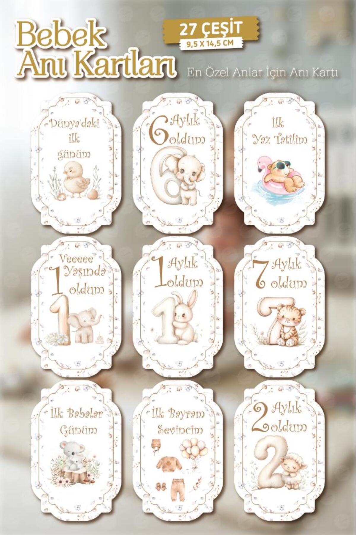 t tuğset etiket Bebek Anı Kartları Aylık Fotoğraf Çekim Kartları 27 adet Özel Tasarım Saklama Kutulu Bebek Hediyelik fotoğrafı 6 (önizleme)