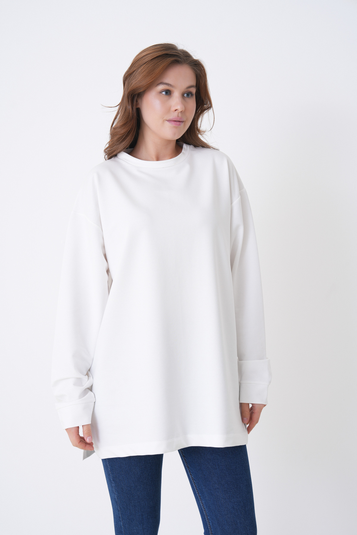 mermaya  premium kalite iki iplik kumaş, oversize, kadın sweatshirt - Görsel 2