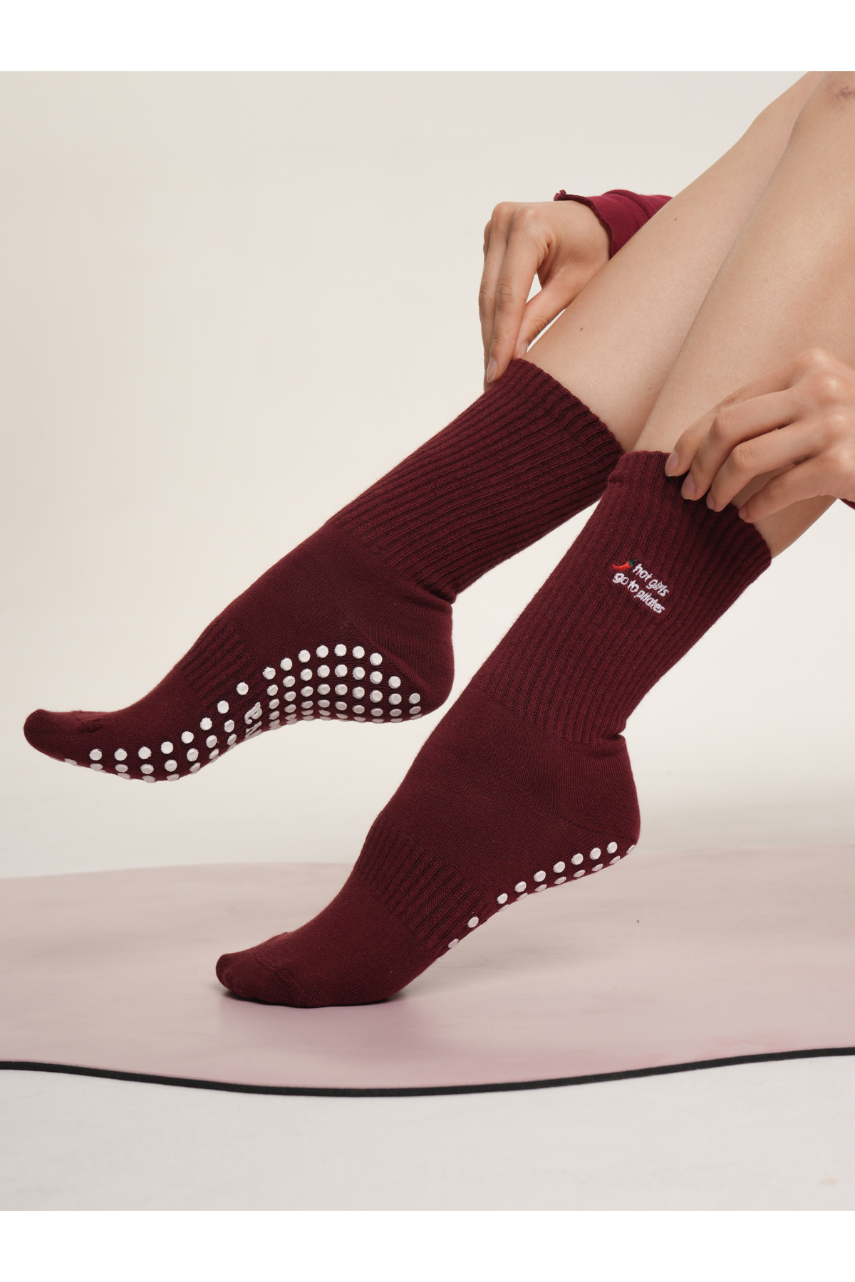 Hot Girls go to Pilates Burgundy Anti-Slip Yoga Socks