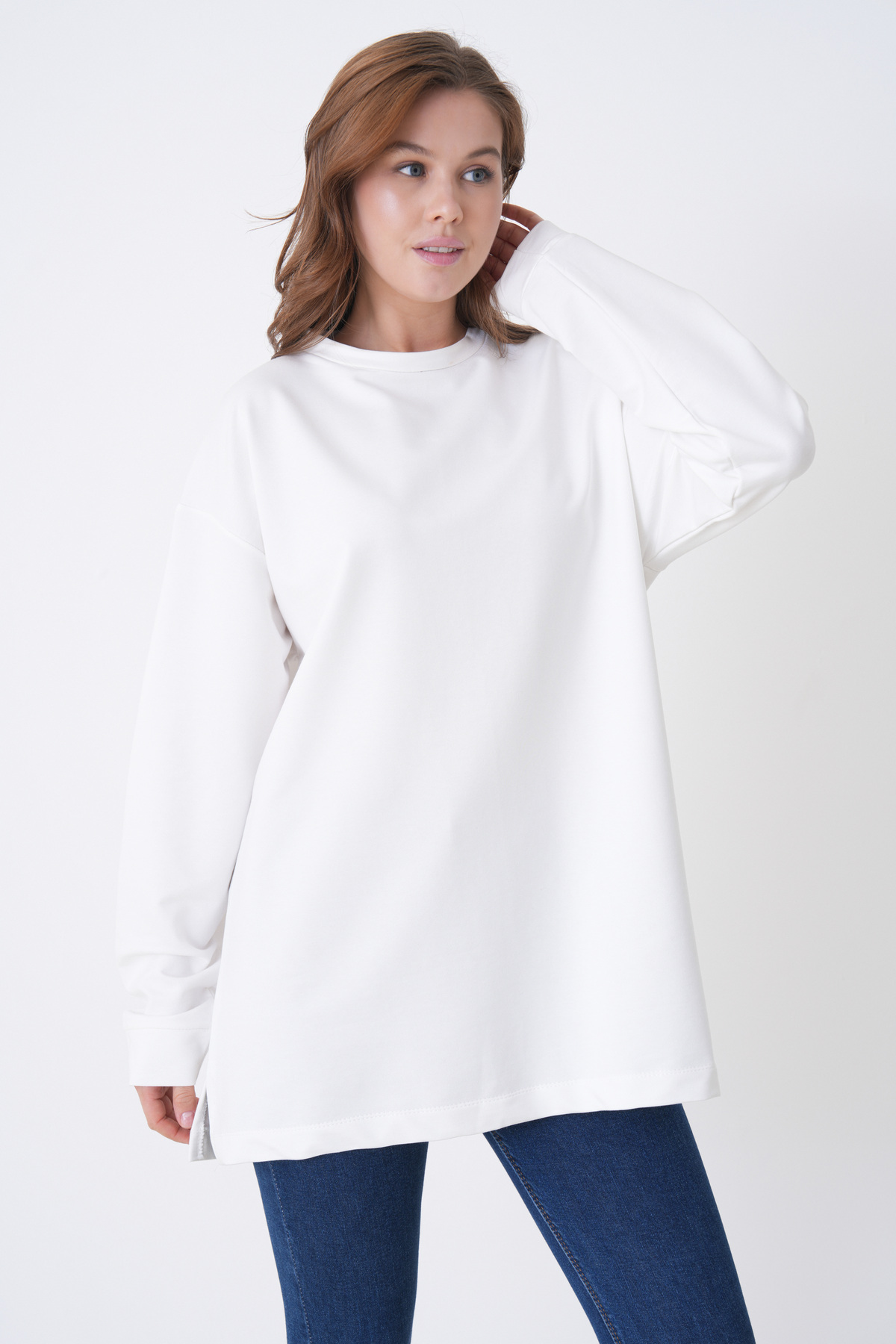 mermaya  premium kalite iki iplik kumaş, oversize, kadın sweatshirt - Görsel 4