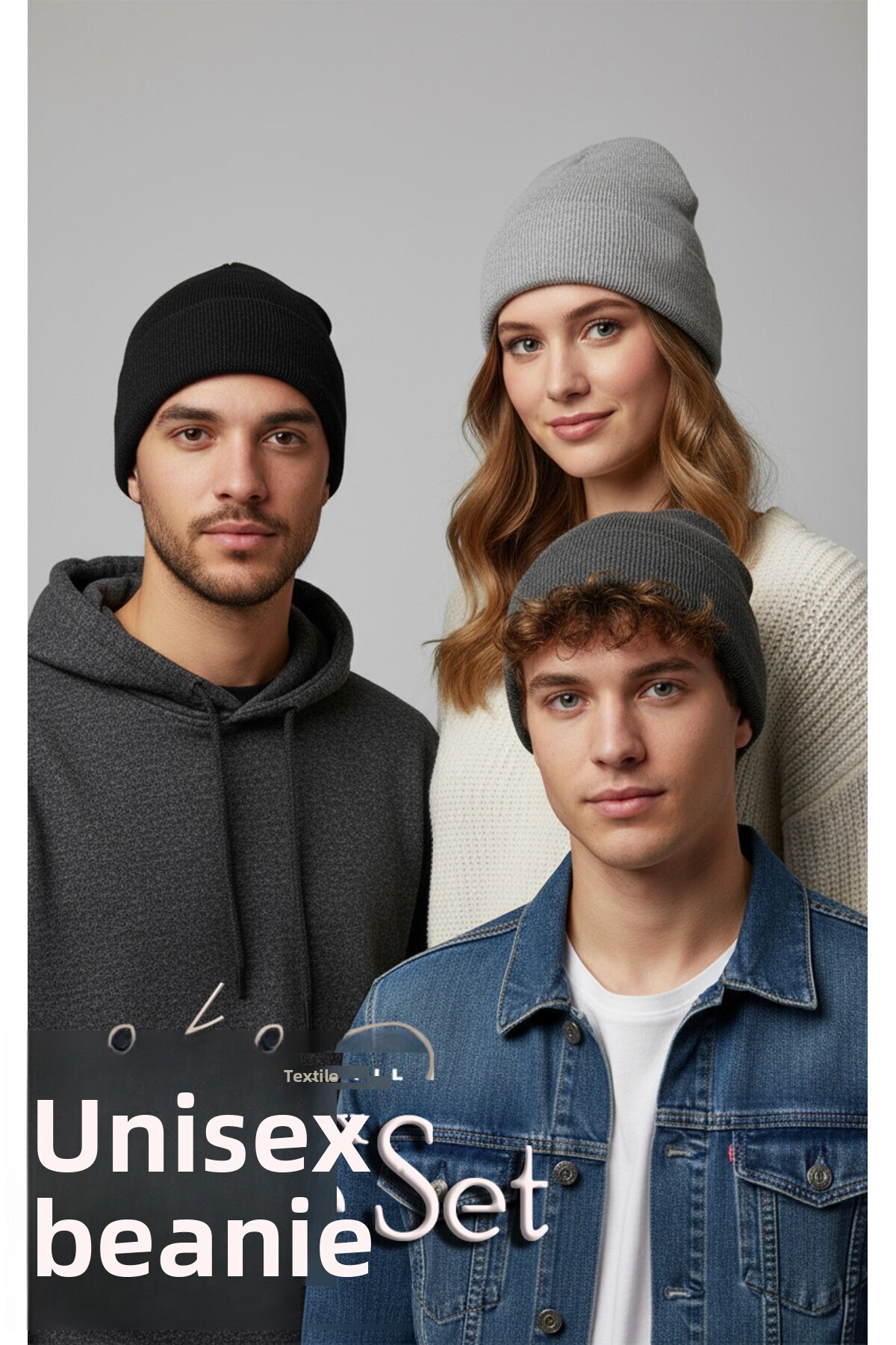 Eke Tekstil Unisex skládaný 3dílný baretový set antracit, šedá, světle šedá