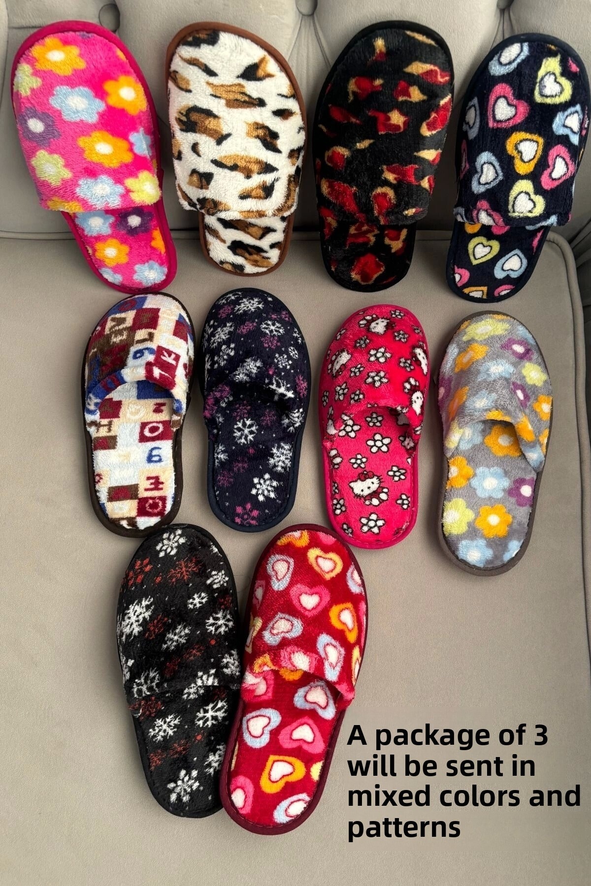 Ems Téli 3 részes plüss női papucs - vendég, hozomány és köteg papucs