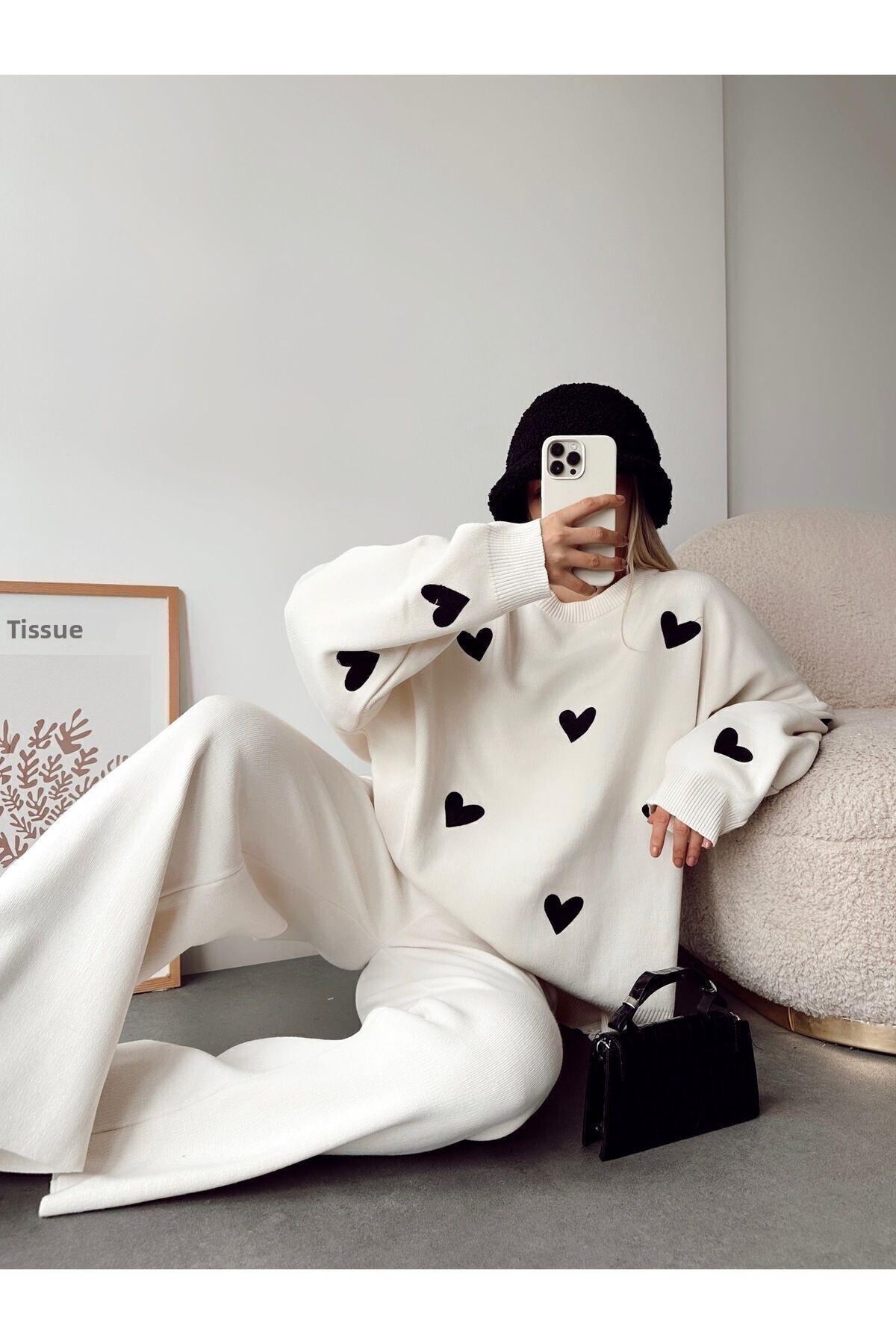 Piano Black Szív pulóver nadrág dupla kötöttáru szett