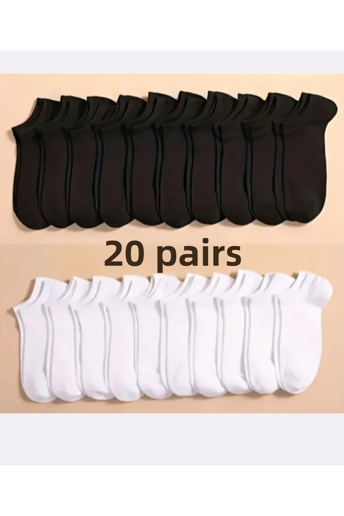 DERMİNA Dermina 20 Pairs Economical Black White Unisex Cotton Booties Socks