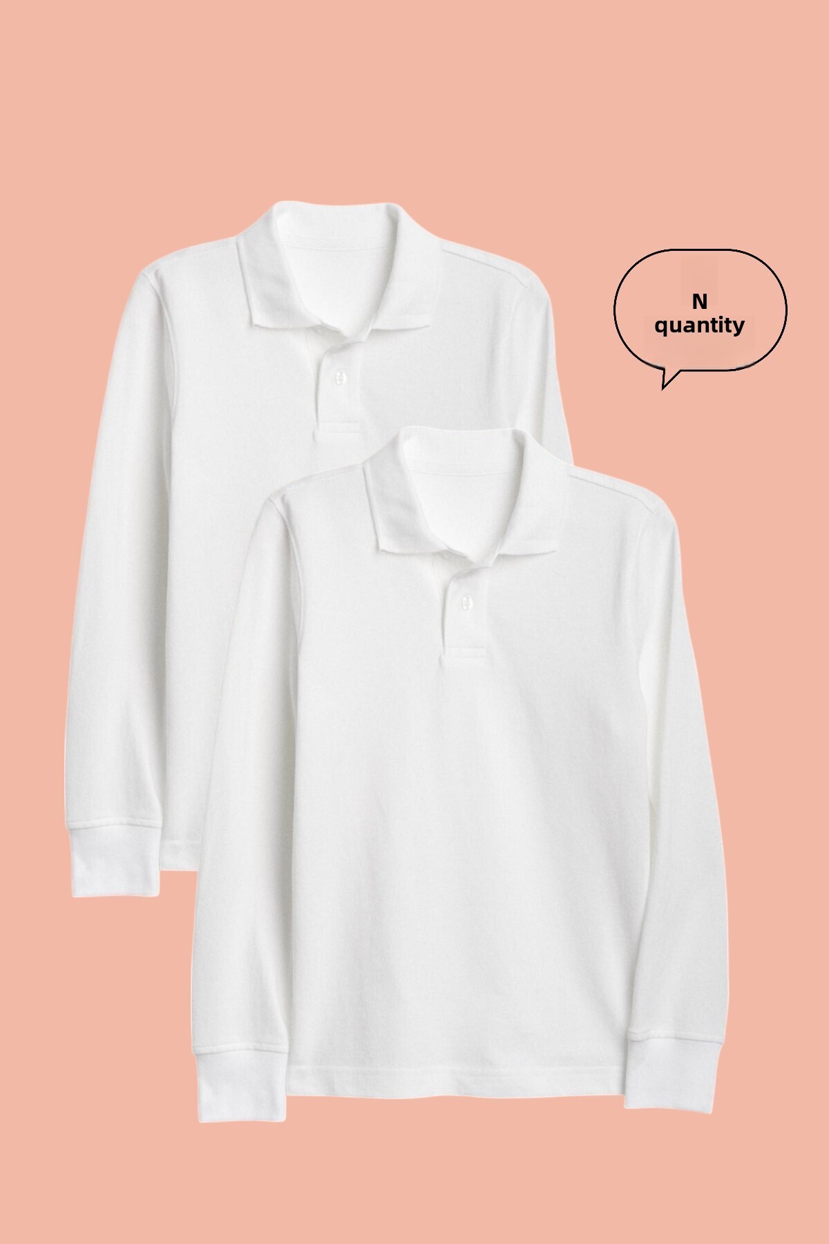 White Velvet Polo Neck Cotton Long Sleeve 2-Piece Kids / Youth School T-Shirt WVUKT
