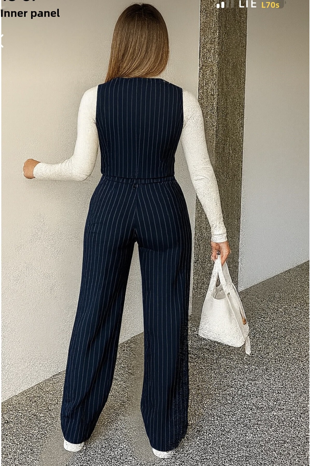 WASSO Krep szövet csíkos mintás magas derekú nadrág mellény szett